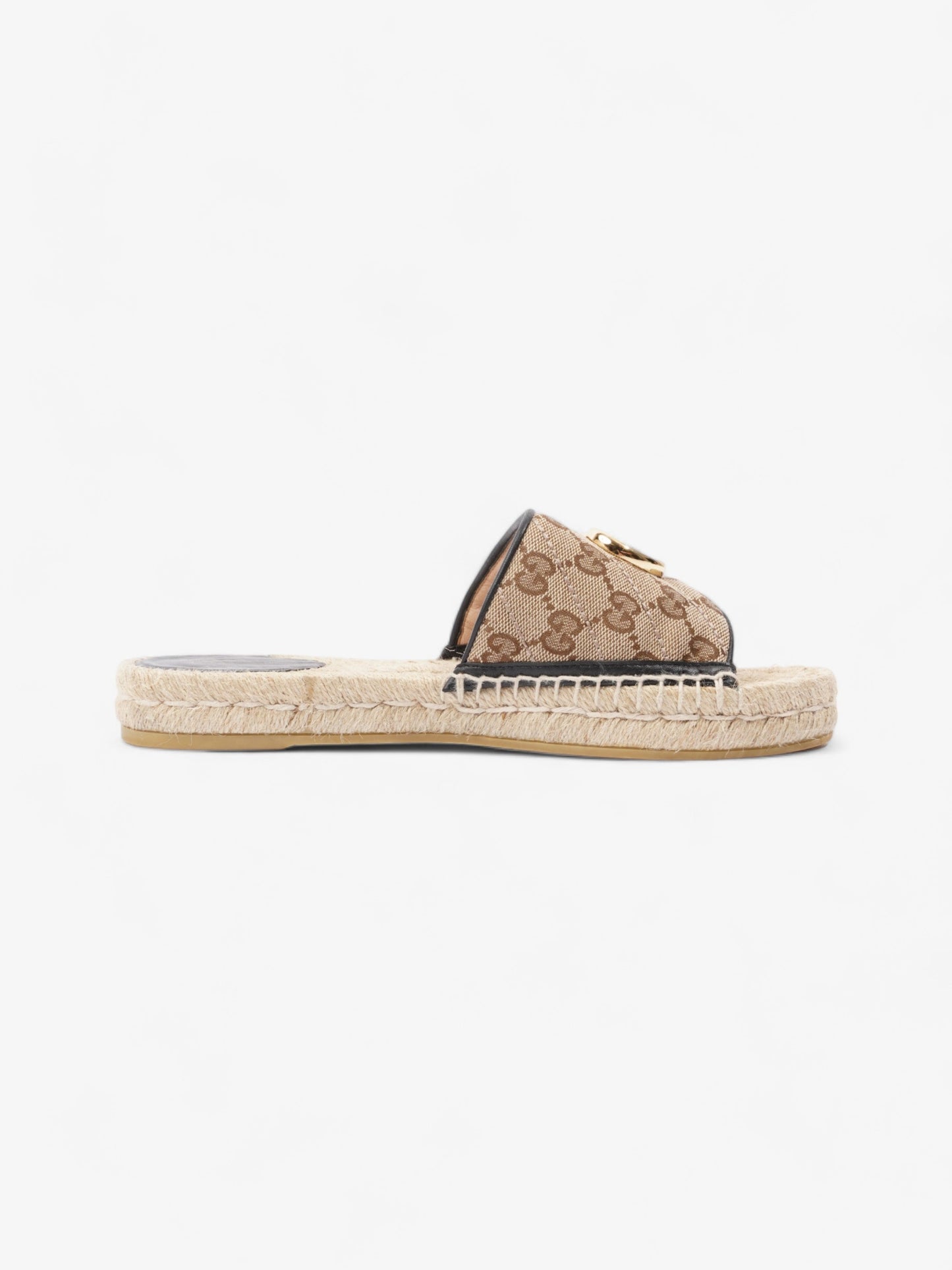 Gucci GG MATELASS? CANVAS ESPADRILLE SANDAL Beige Monogram / Black Canvas EU 38.5 UK 5.5
