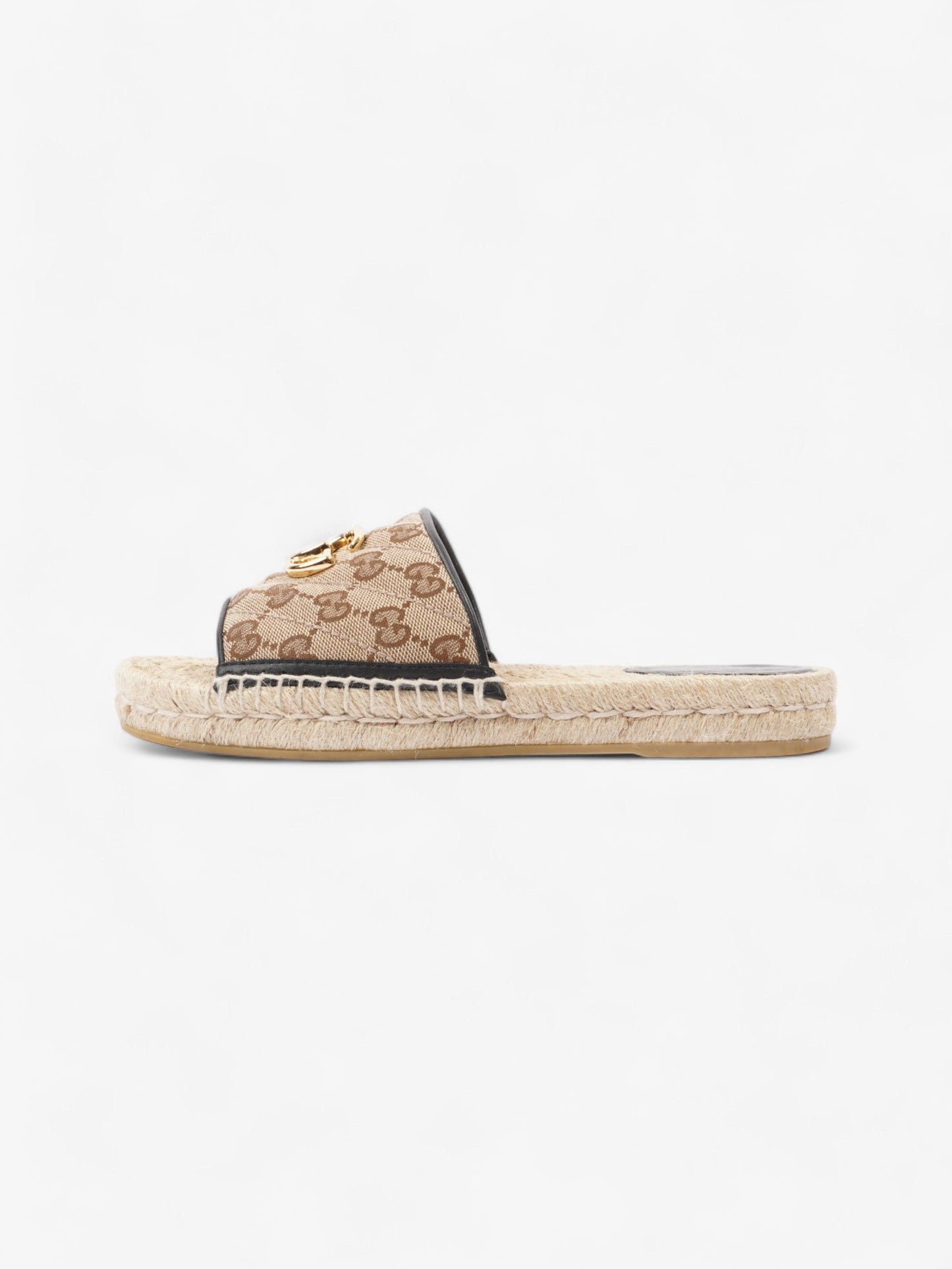 Gucci GG MATELASS? CANVAS ESPADRILLE SANDAL Beige Monogram / Black Canvas EU 38.5 UK 5.5