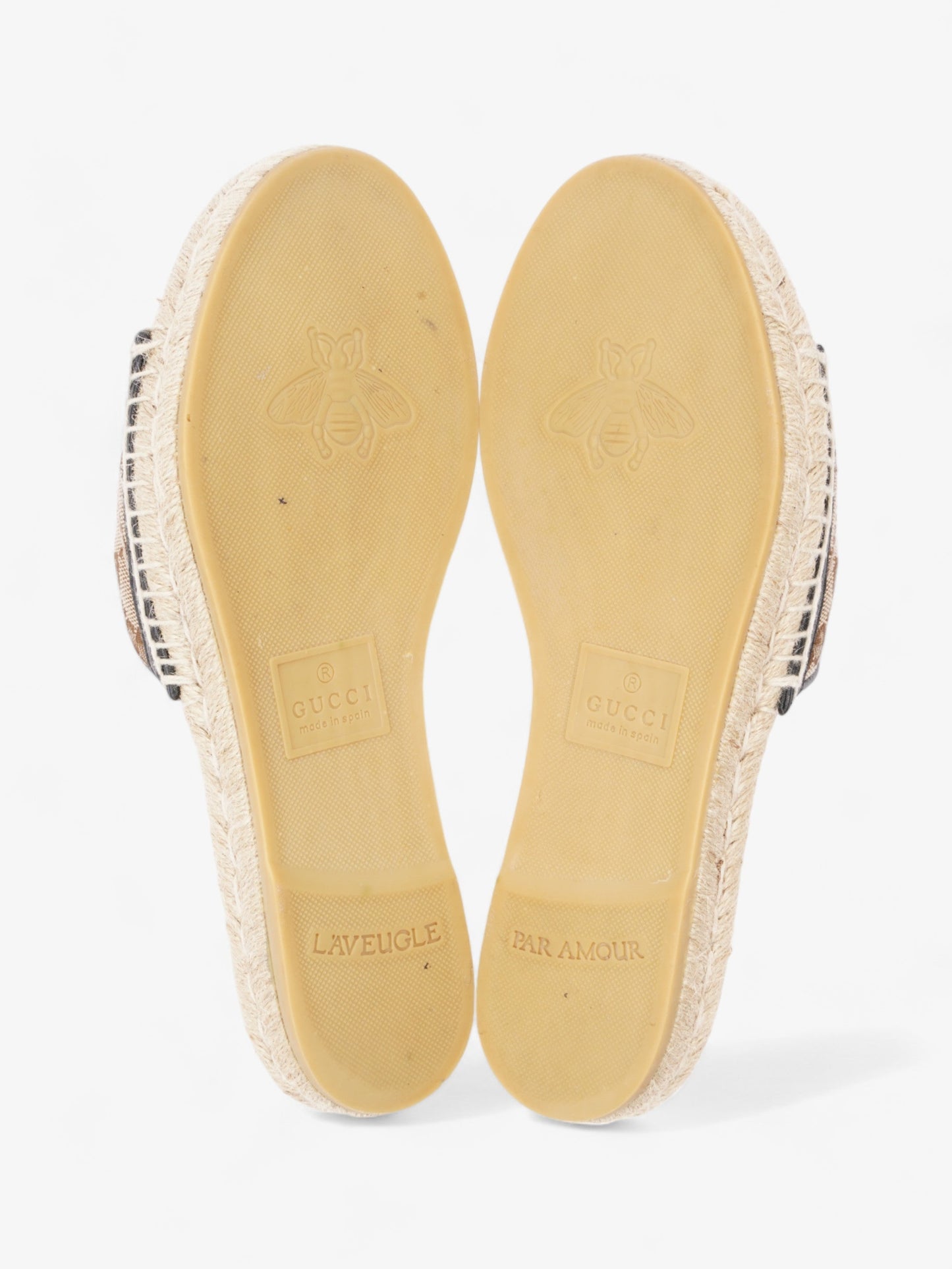 Gucci GG MATELASS? CANVAS ESPADRILLE SANDAL Beige Monogram / Black Canvas EU 38.5 UK 5.5