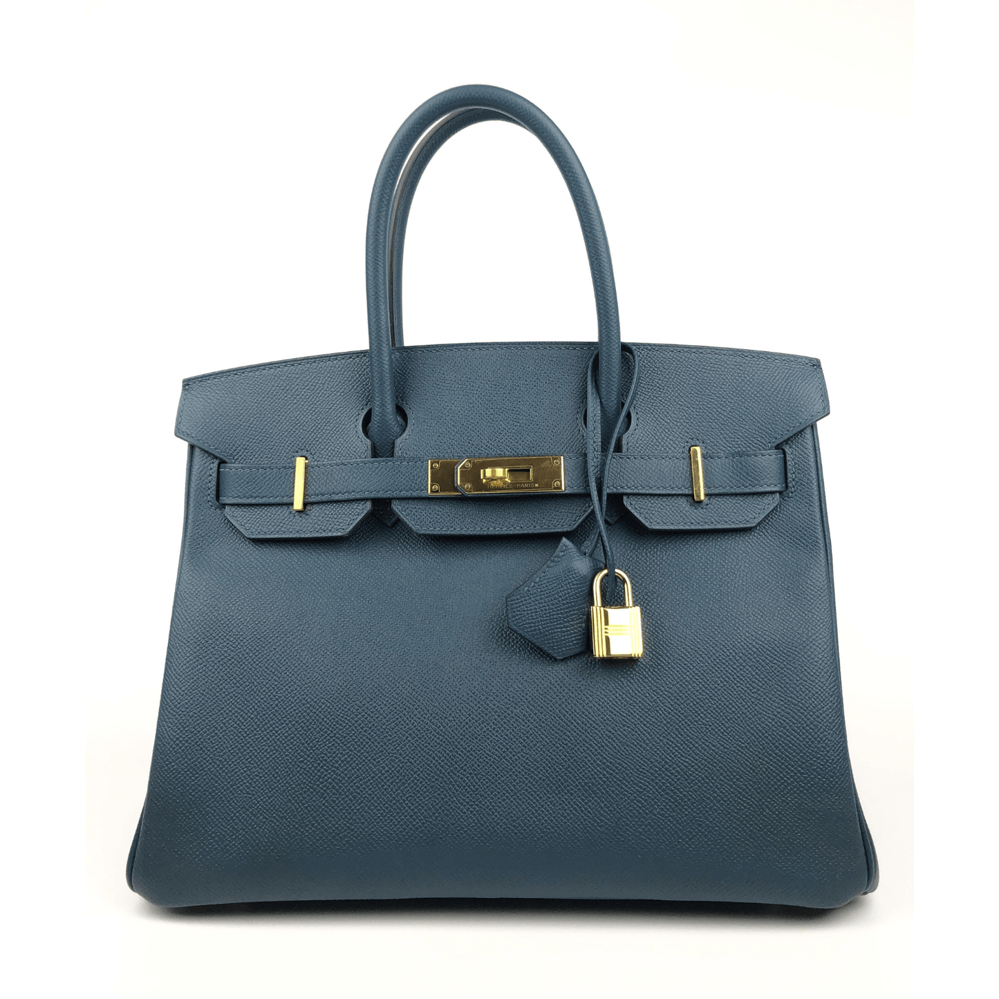 Luxury Hermes 30 cm Blue Colvert Epsom Birkin with Gold Hardware