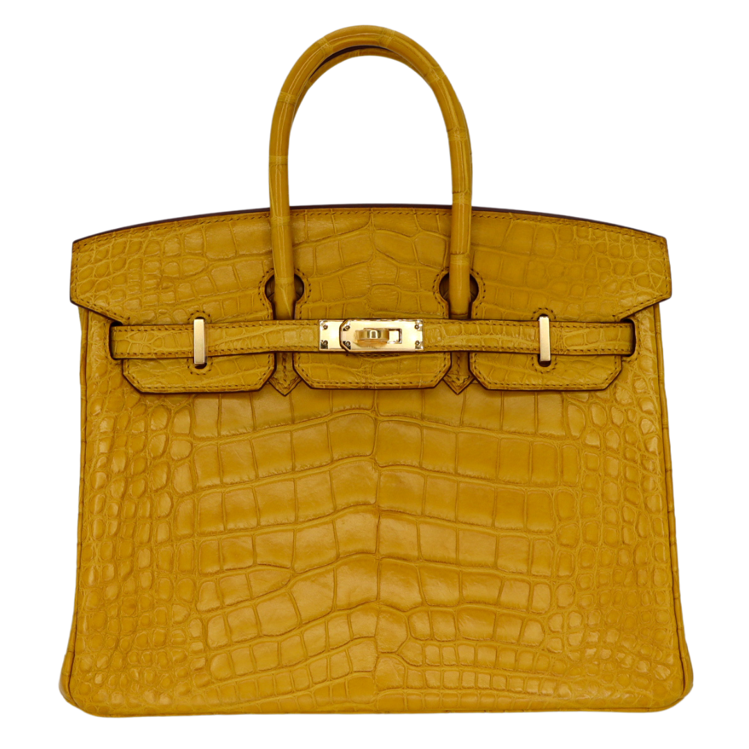 Hermes25cm Birkin Ambre Matte Alligator Gold Hardware