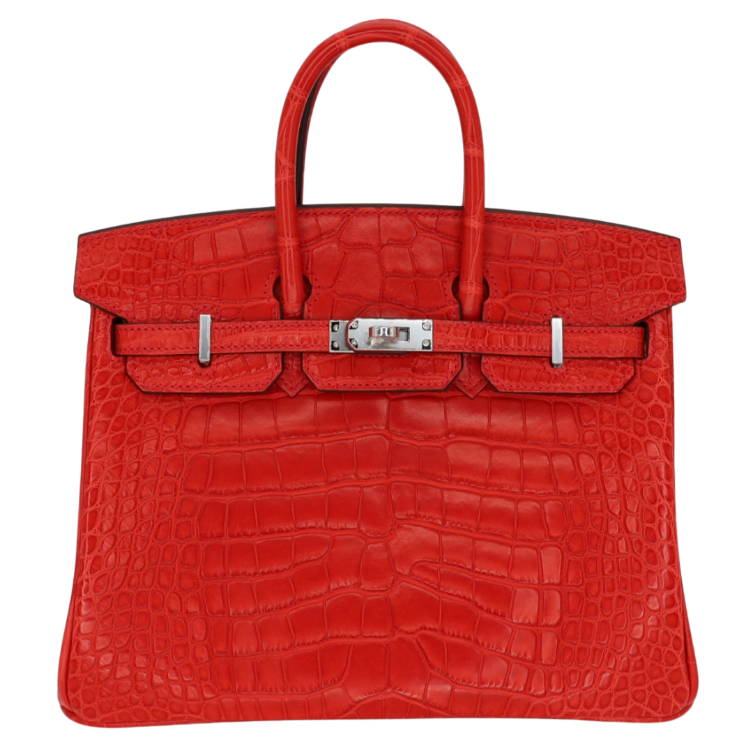 Hermes25cm Birkin Geranium Matte Alligator Palladium Hardware
