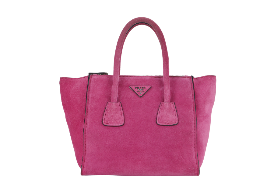 PRADA 2WAYS BAG (BN2625) MEDIUM PINK SUEDE SILVER HARDWARE WITH DUST COVER AND STRAP