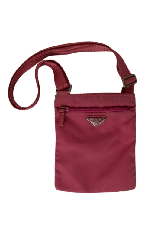 Prada Logo Plaque Mini Nylon Pink Sling Bag