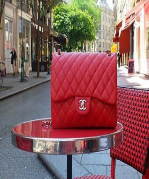 Chanel Classic Clutch With Chain  CWC Lambskin Red Silver-Toned