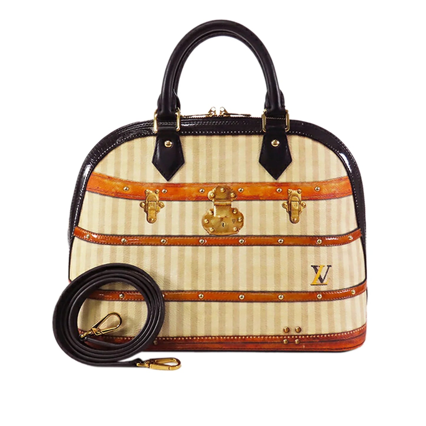 Tan Louis Vuitton Transformed Canvas Time Trunk Alma PM Satchel