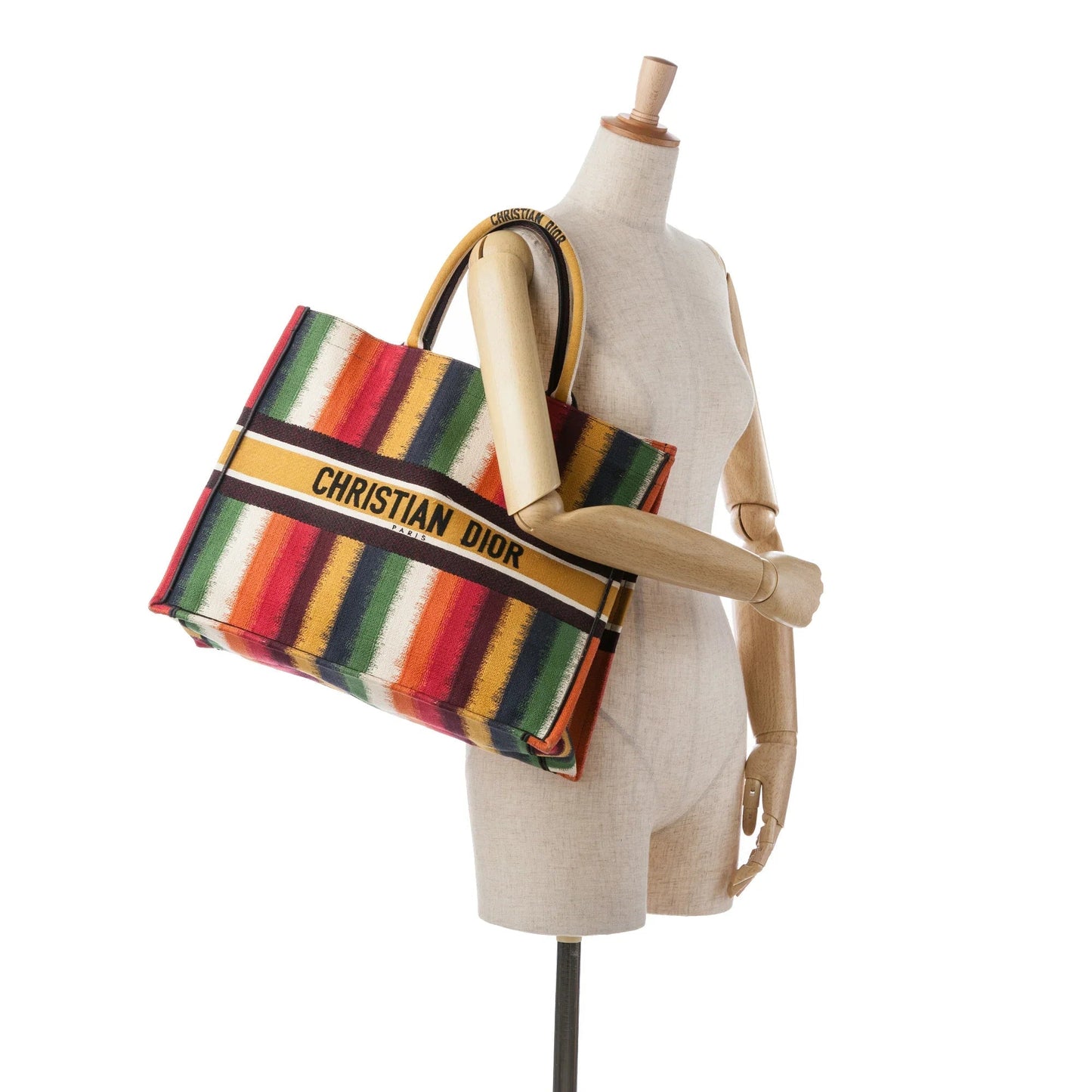 Yellow Dior Large Striped Book Tote
