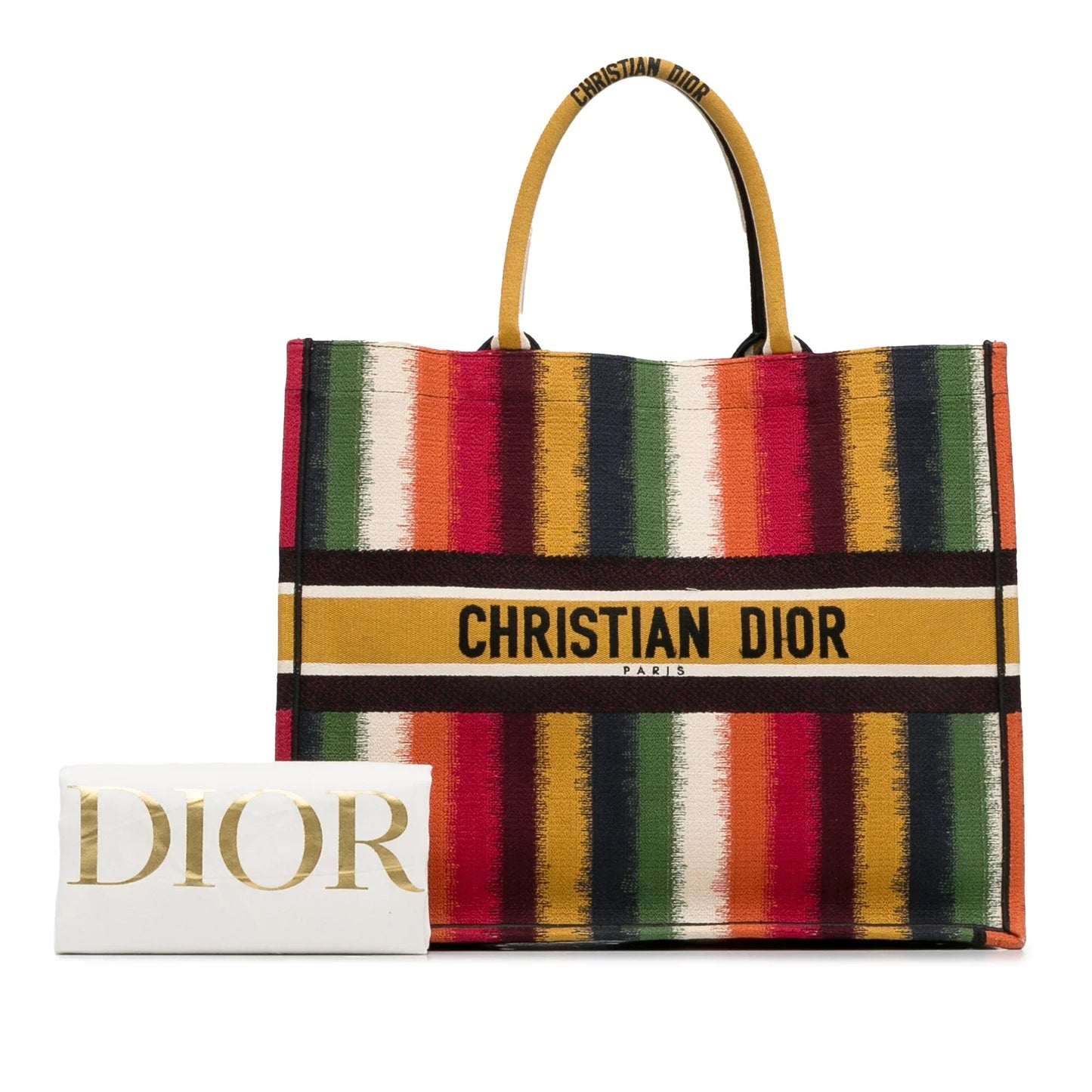 Yellow Dior Large Striped Book Tote