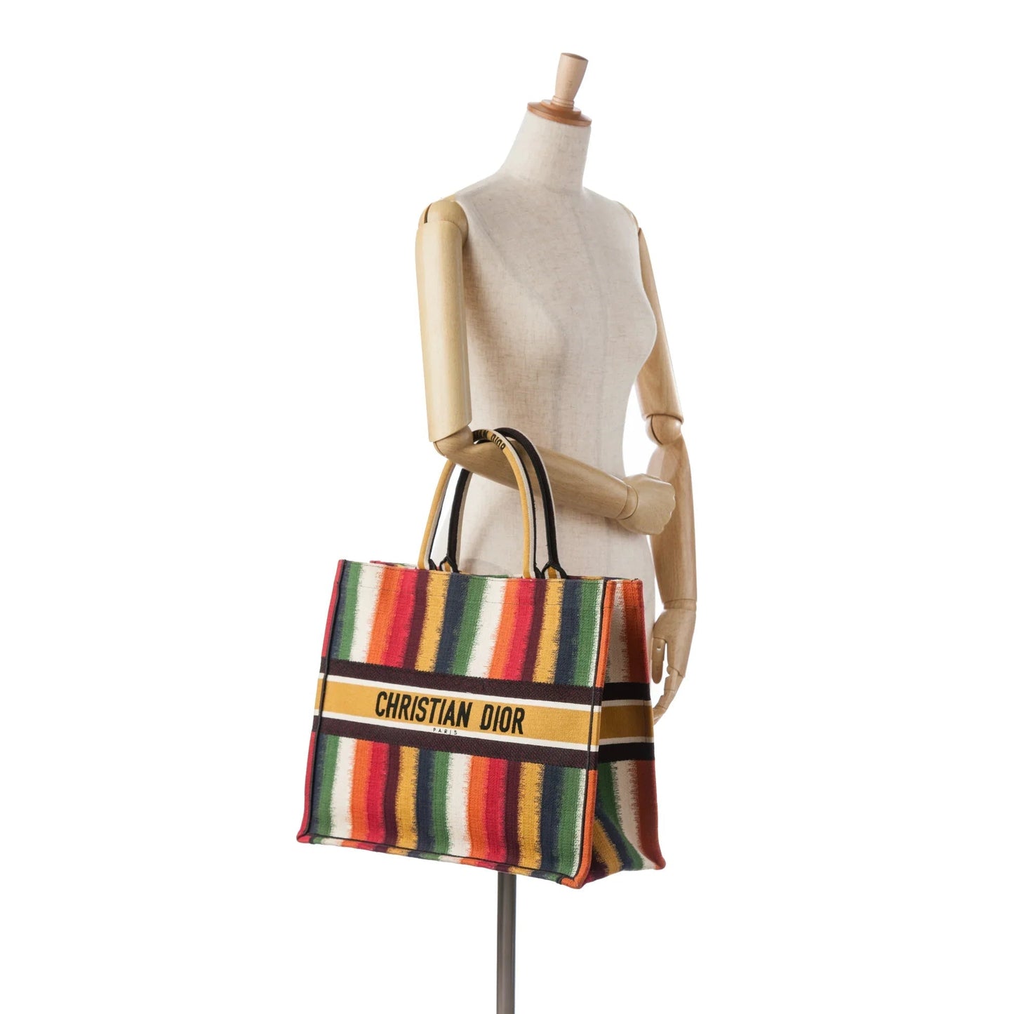 Yellow Dior Large Striped Book Tote