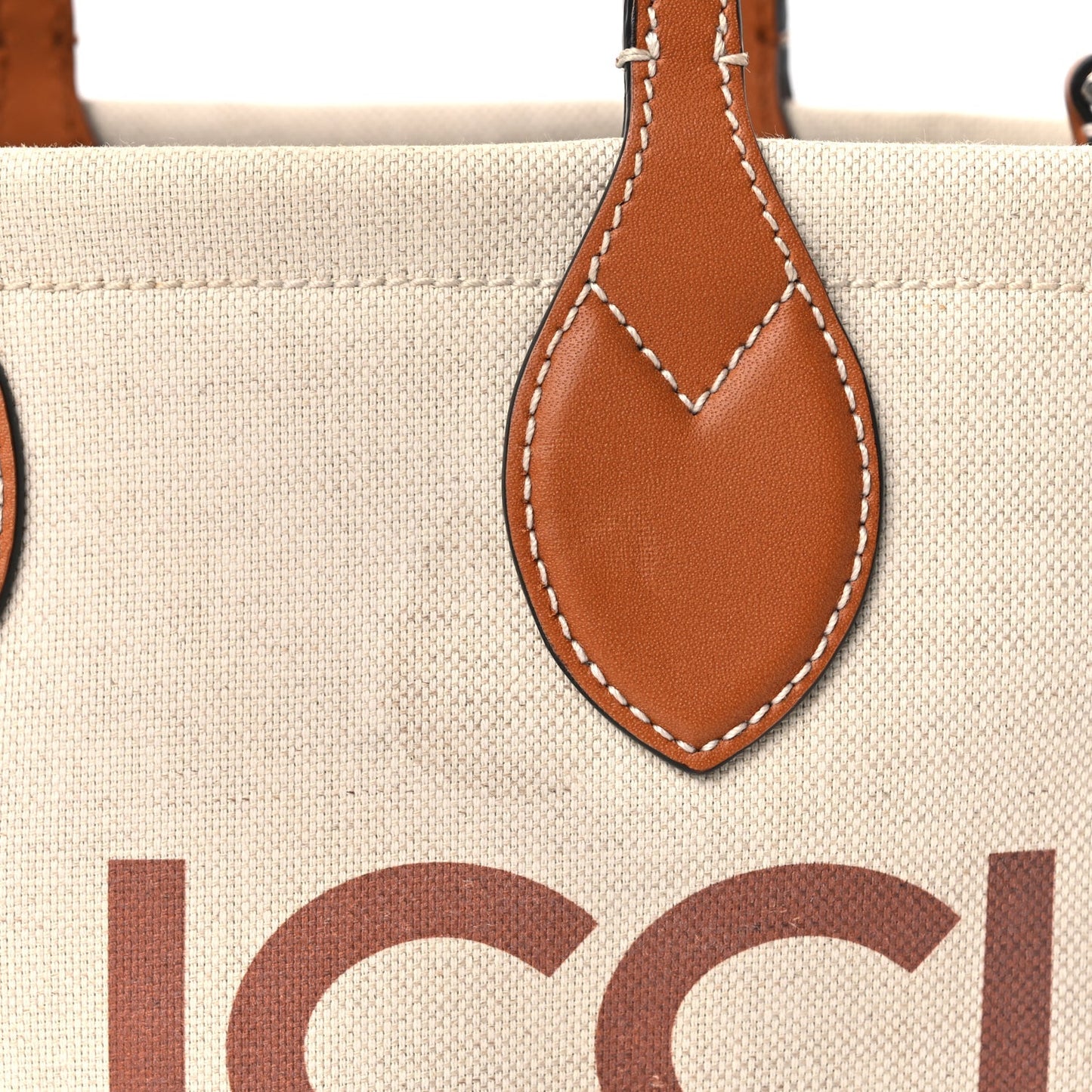 Gucci Canvas Calfskin Logo Print Medium Tote Bag Brown