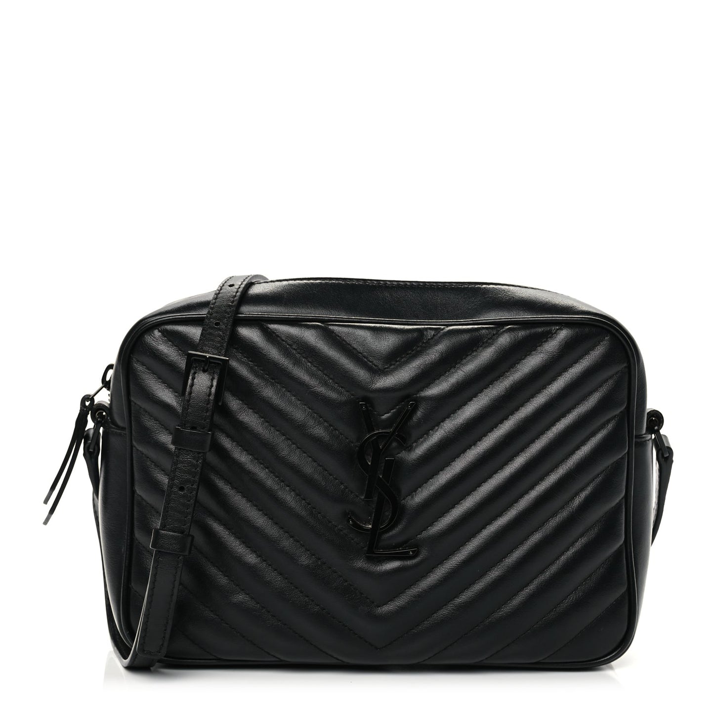 Saint Laurent Calfskin Matelasse Monogram Monochrome Lou Camera Bag Black