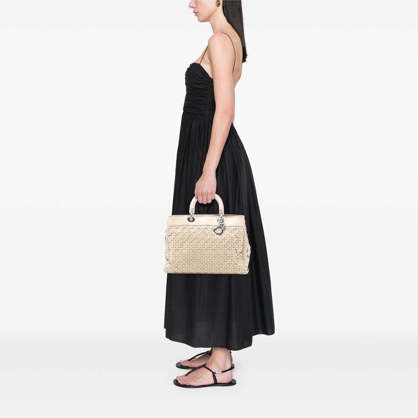 Beige Dior Woven Lambskin Lady Dior Avenue Tote Satchel