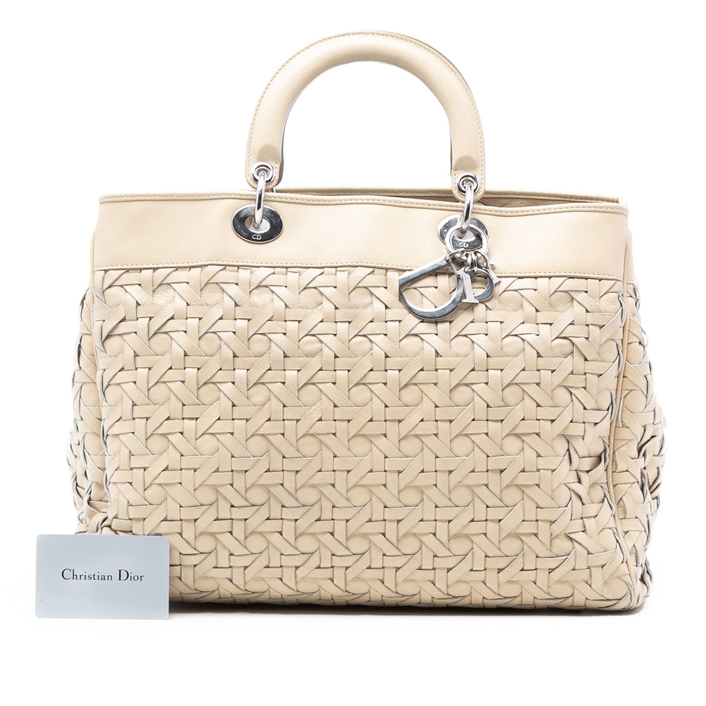 Beige Dior Woven Lambskin Lady Dior Avenue Tote Satchel