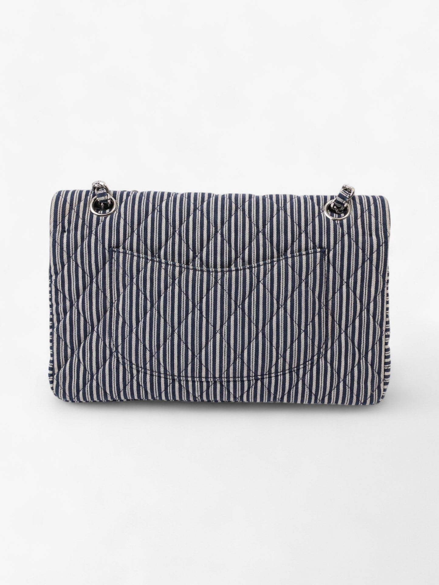 Chanel Classic Double Flap Navy Blue / White Cotton Medium