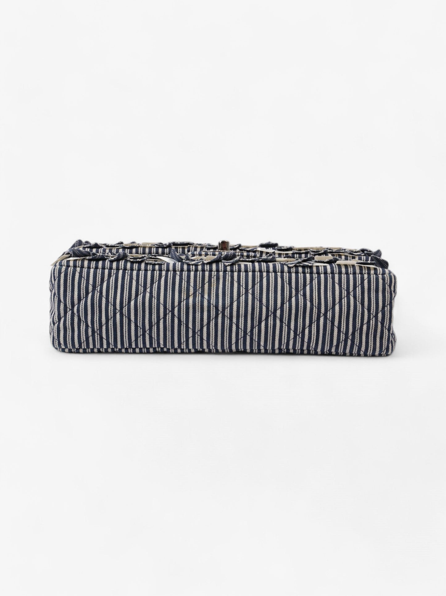 Chanel Classic Double Flap Navy Blue / White Cotton Medium