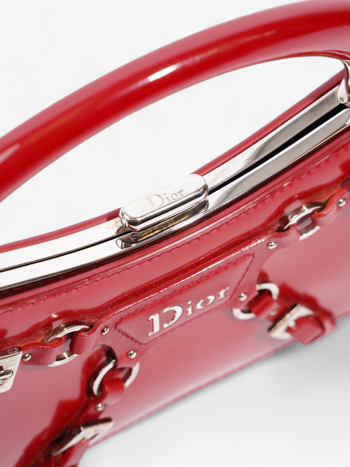 Christian Dior Bondage Clutch Red Calfskin Leather