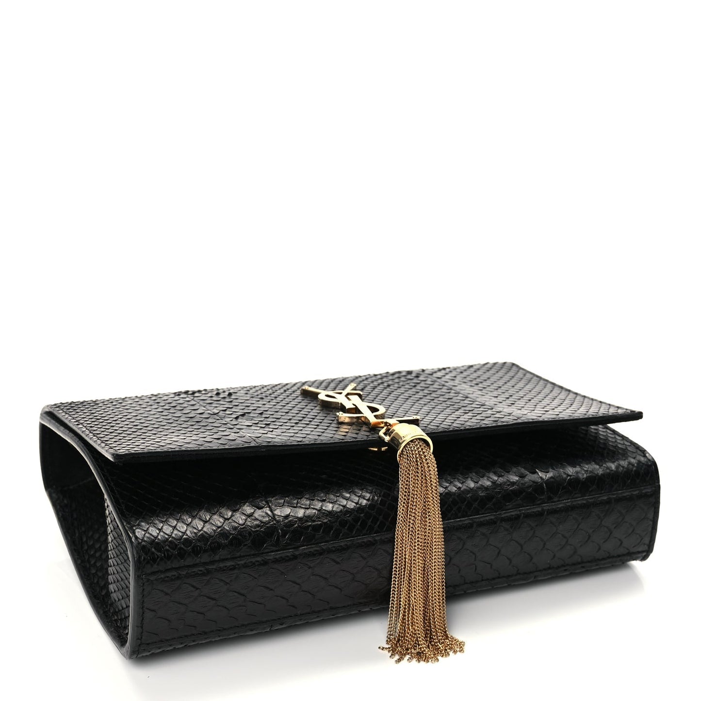 Saint Laurent Snakeskin Medium Classic Monogram Kate Tassel Satchel Black