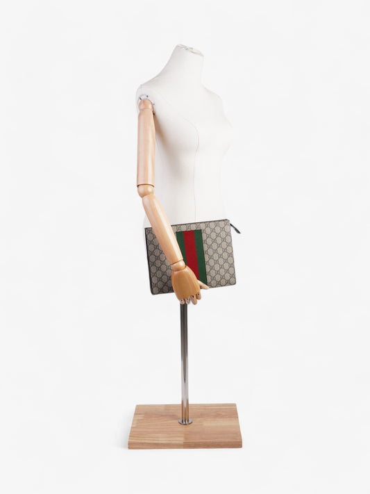 Gucci Web Clutch GG Supreme / Green / Red Canvas