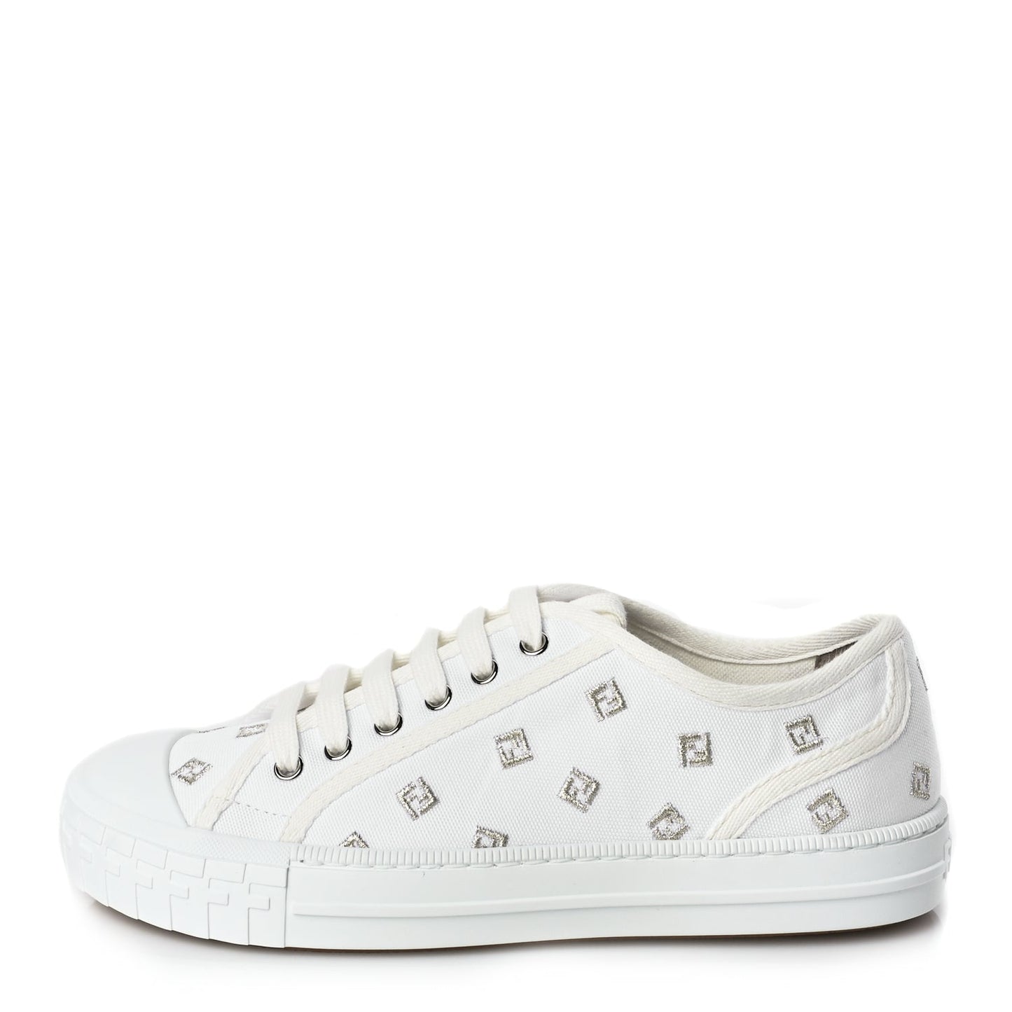 Fendi Canvas Lurex FF Womens Domino Low Top Sneakers 37 White