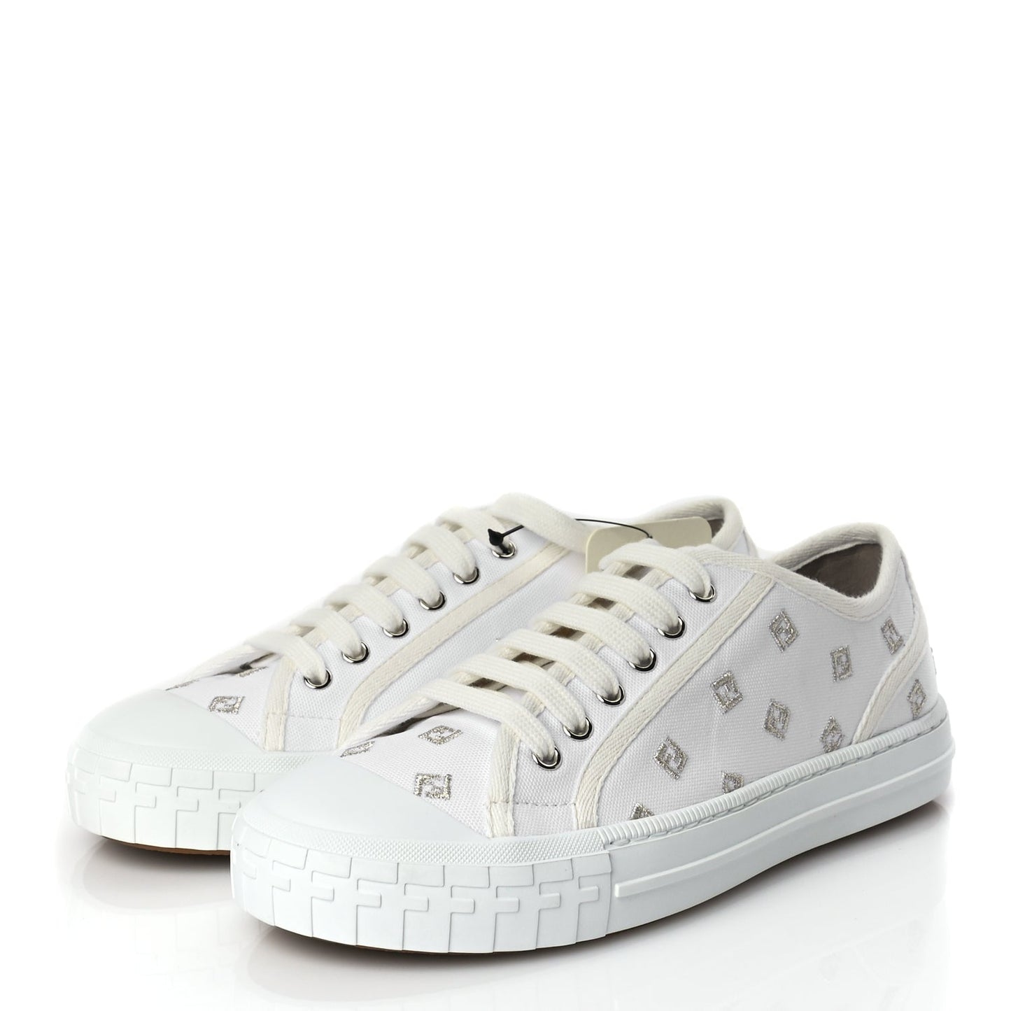Fendi Canvas Lurex FF Womens Domino Low Top Sneakers 37 White