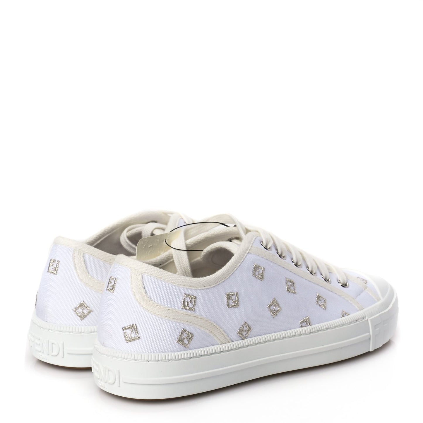 Fendi Canvas Lurex FF Womens Domino Low Top Sneakers 37 White
