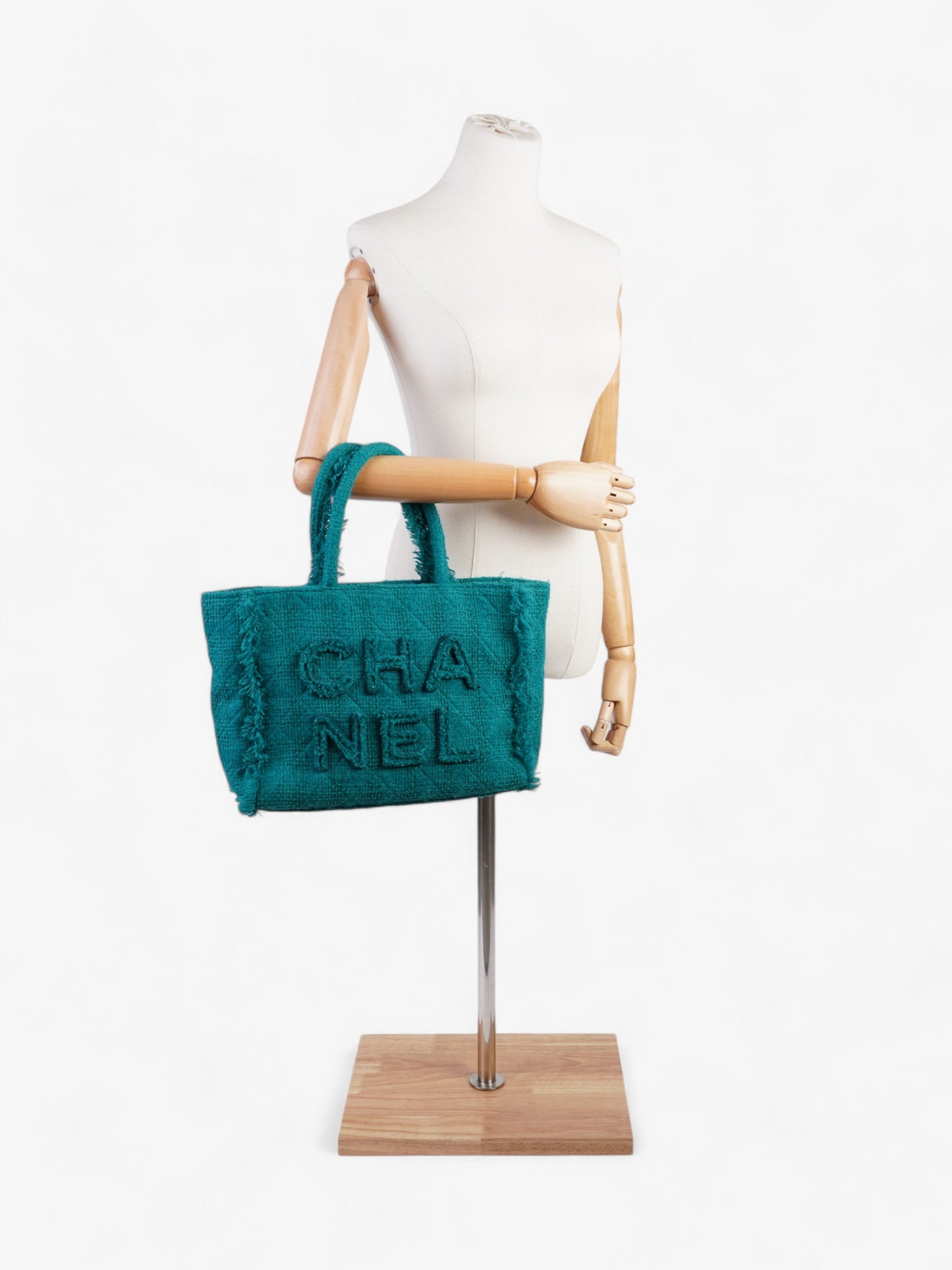 Chanel Shopper Tote Teal Green Tweed Medium