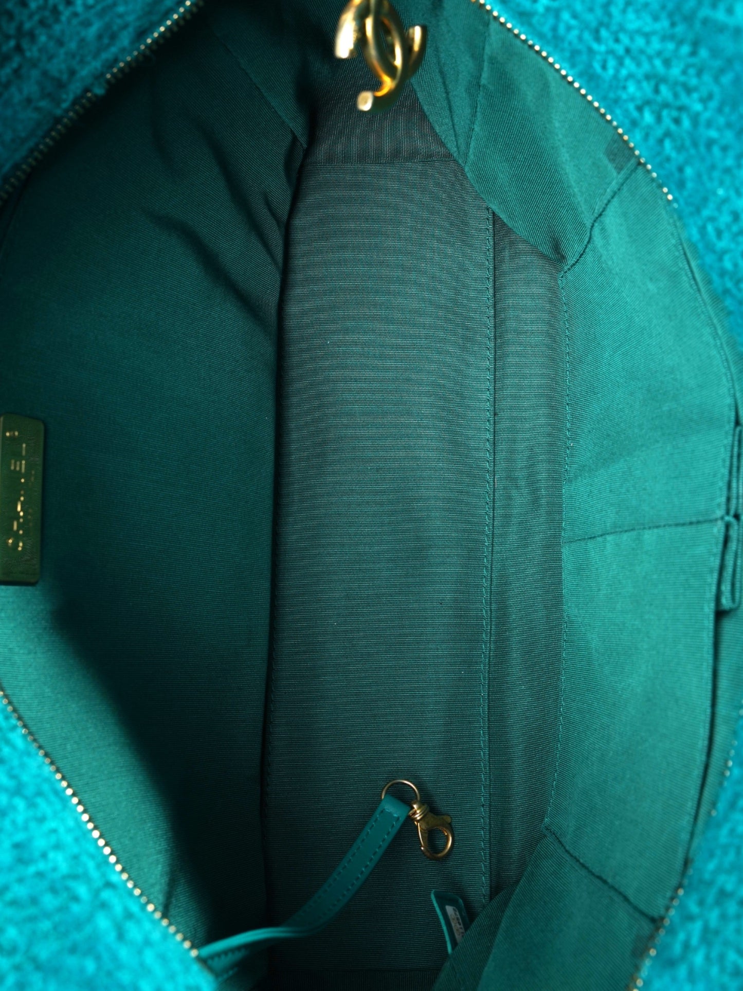 Chanel Shopper Tote Teal Green Tweed Medium