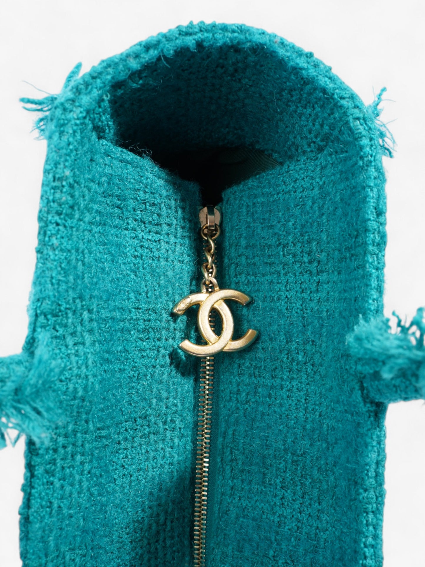 Chanel Shopper Tote Teal Green Tweed Medium