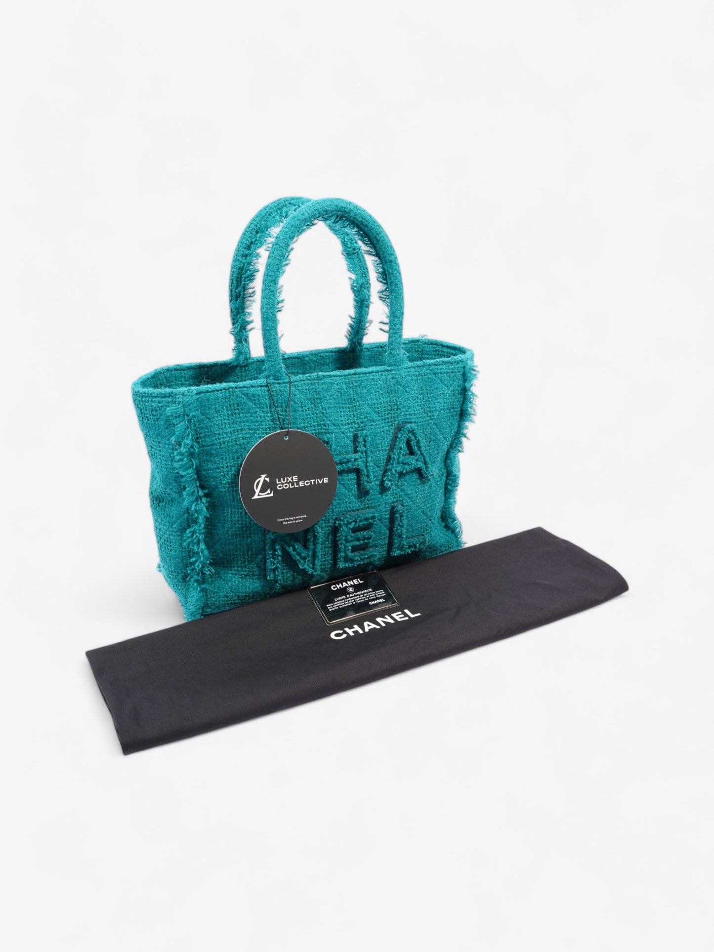 Chanel Shopper Tote Teal Green Tweed Medium