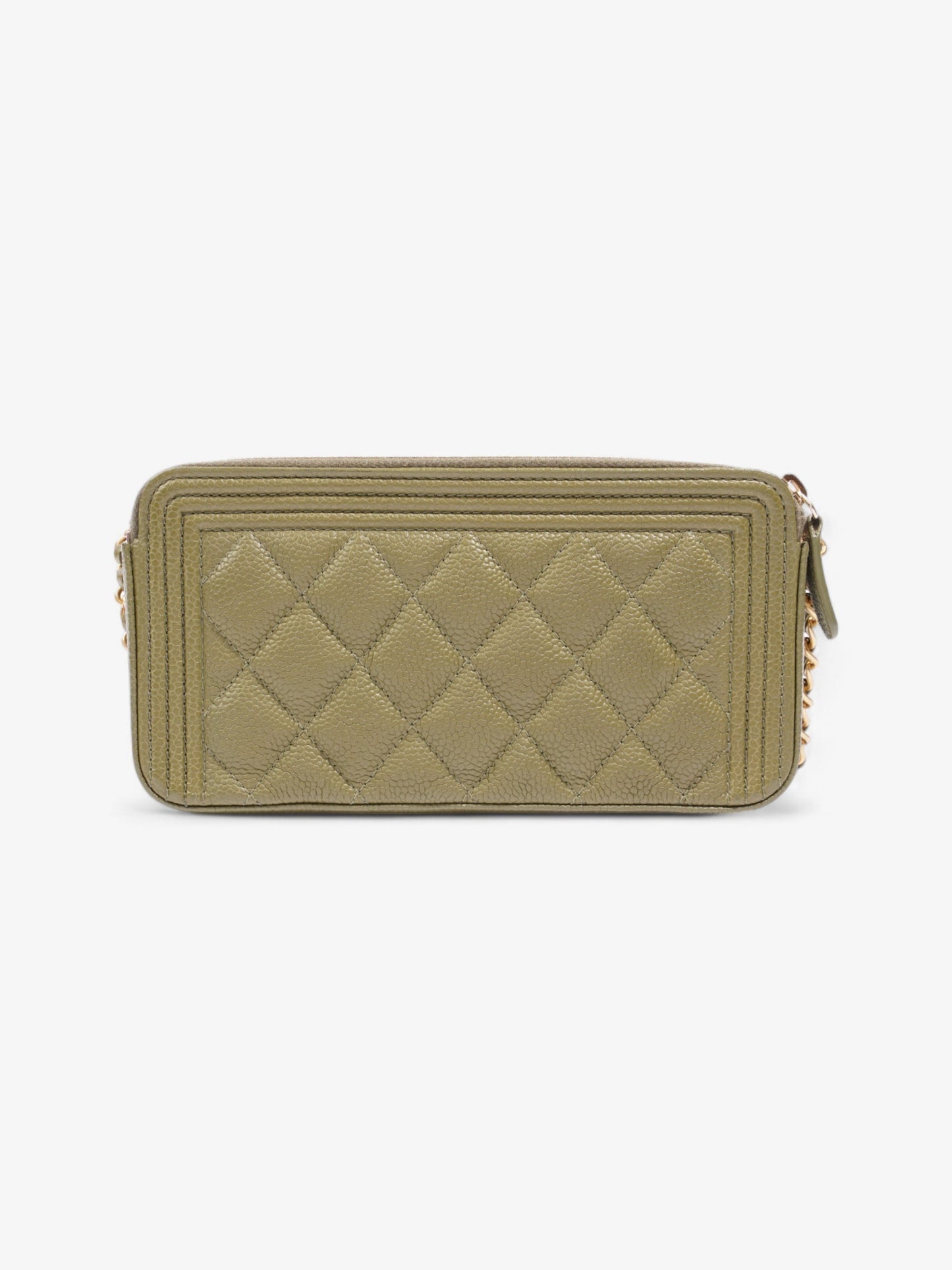 Chanel Double Zip Clutch On Chain Khaki Caviar Leather