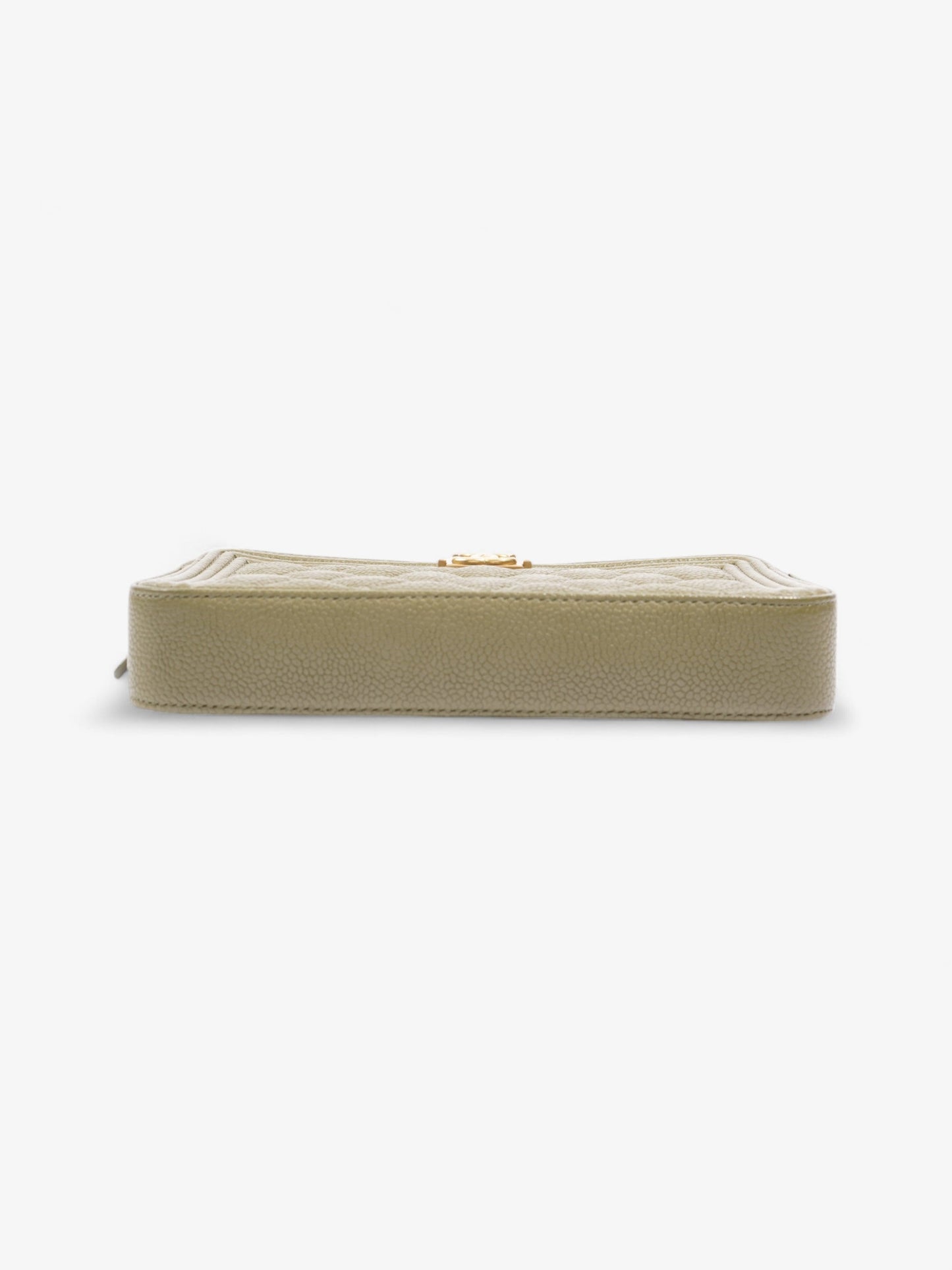 Chanel Double Zip Clutch On Chain Khaki Caviar Leather