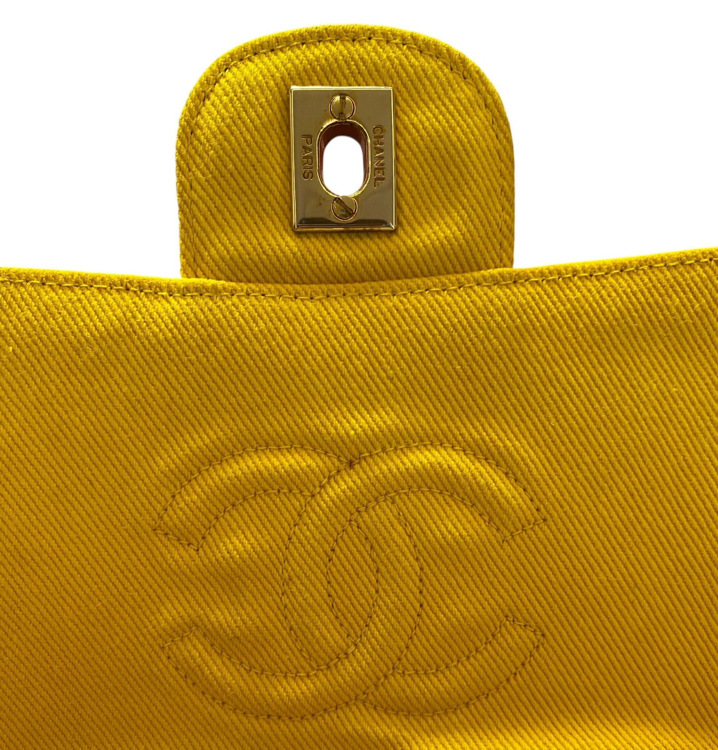 Chanel 90s Yellow Denim Medium Classic Flap Bag 24K Gold Hardware