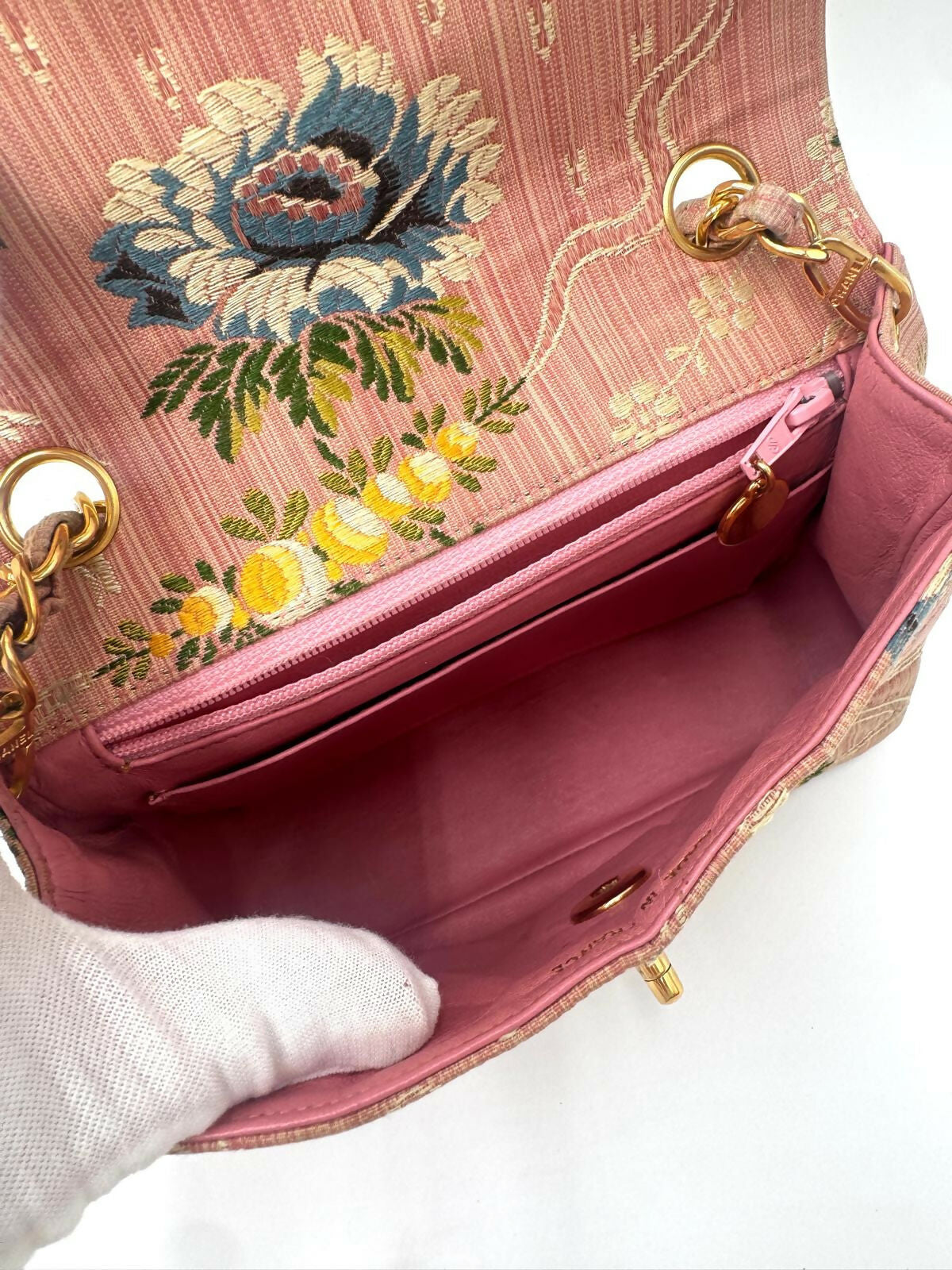 Chanel  Pink Brocade Mini Square