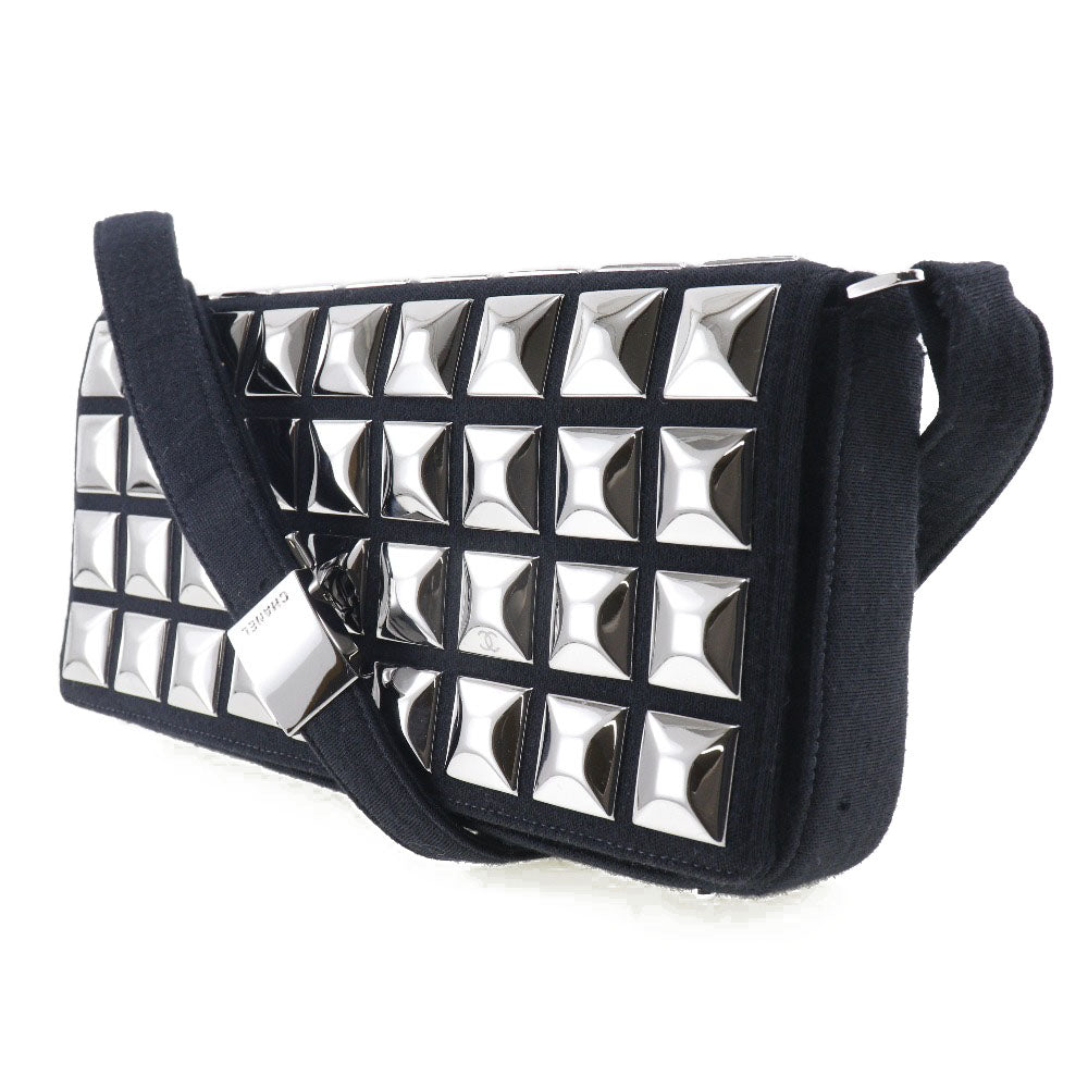 CHANEL Shoulder Bag cotton black Ice cube Chocolate bar Women