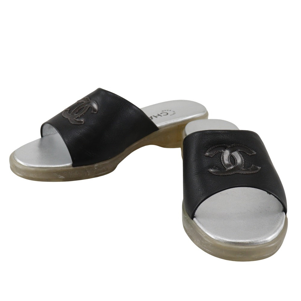 CHANEL Sandals leather black COCO Mark 36