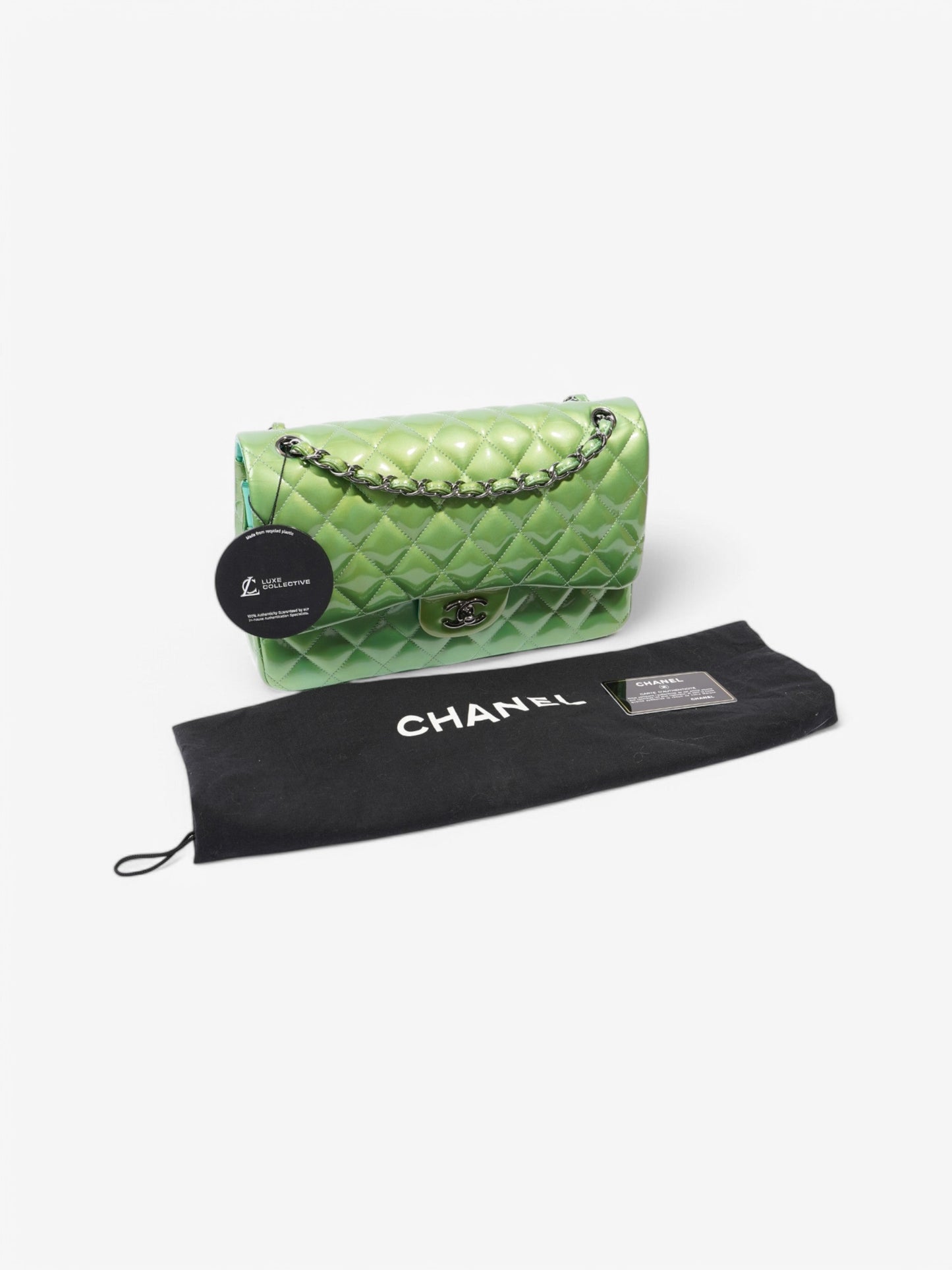 Chanel Classic Flap Green Patent Leather Jumbo
