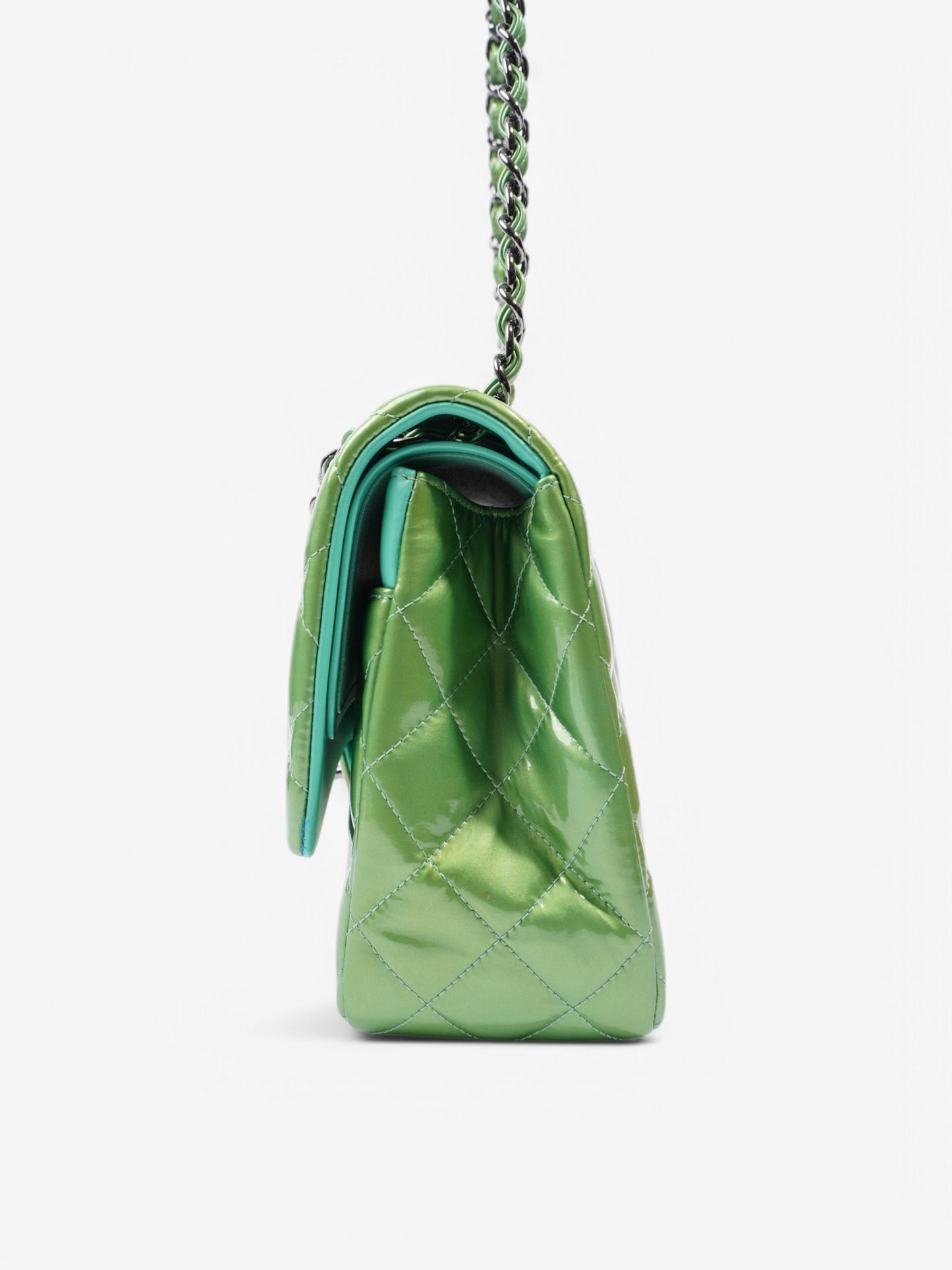Chanel Classic Flap Green Patent Leather Jumbo