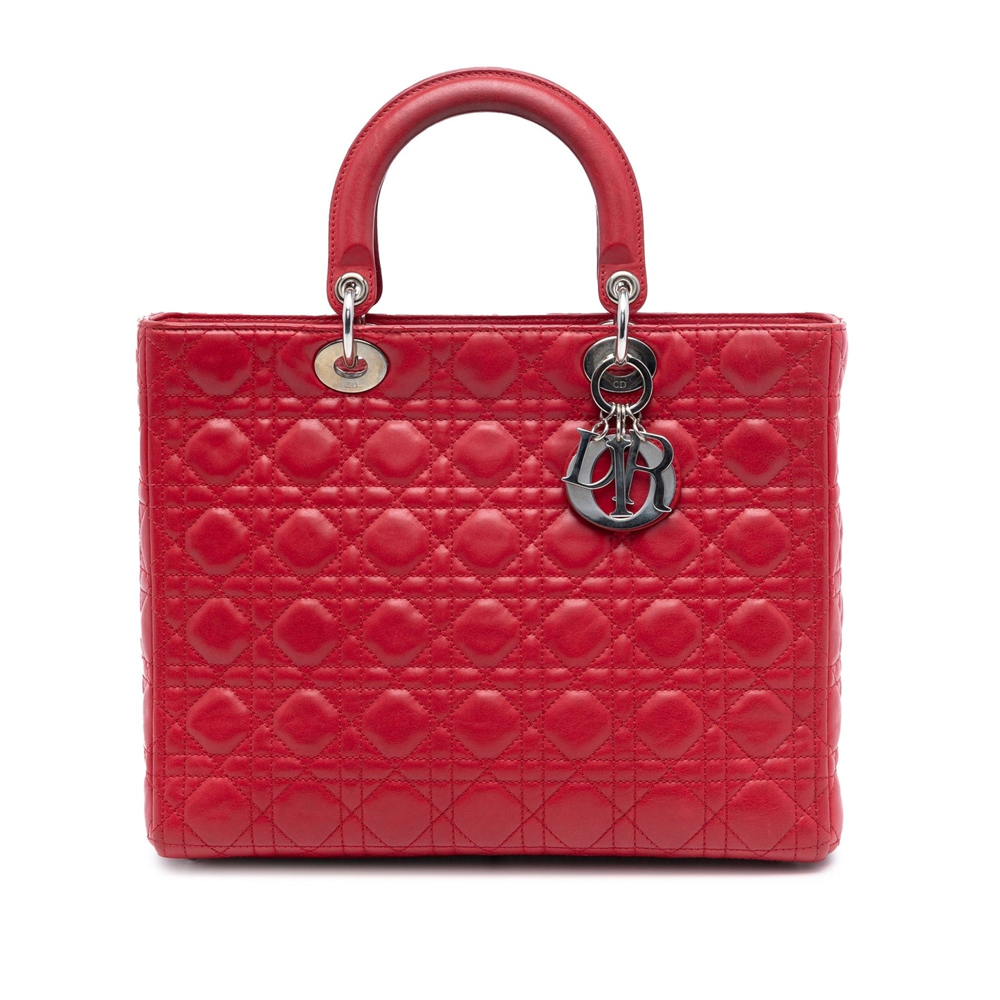 Red Dior Large Lambskin Cannage Lady Dior Satchel