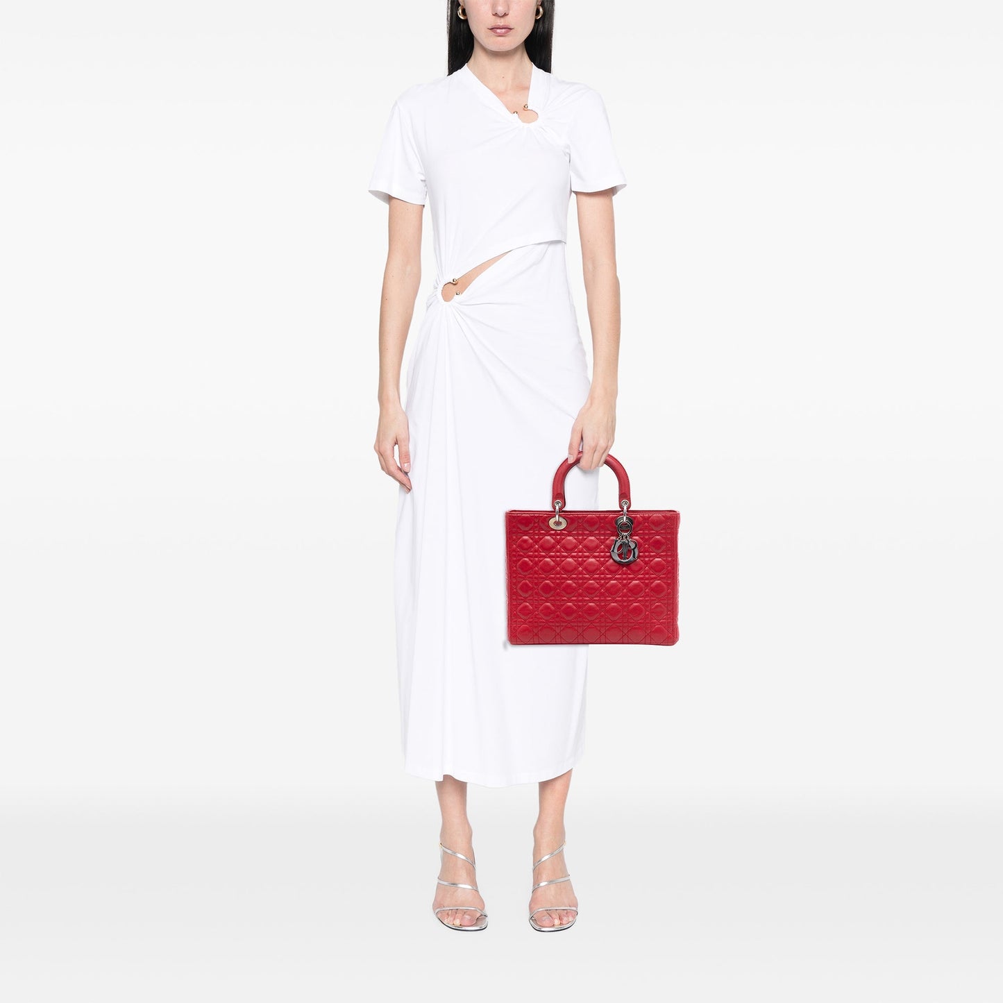 Red Dior Large Lambskin Cannage Lady Dior Satchel