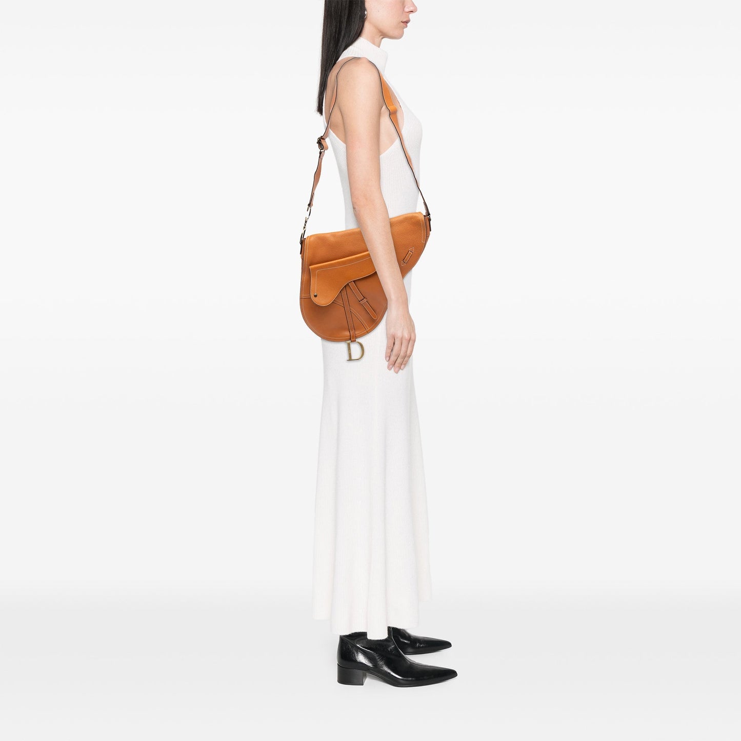 Brown Dior Leather Baudrier Saddle Bag
