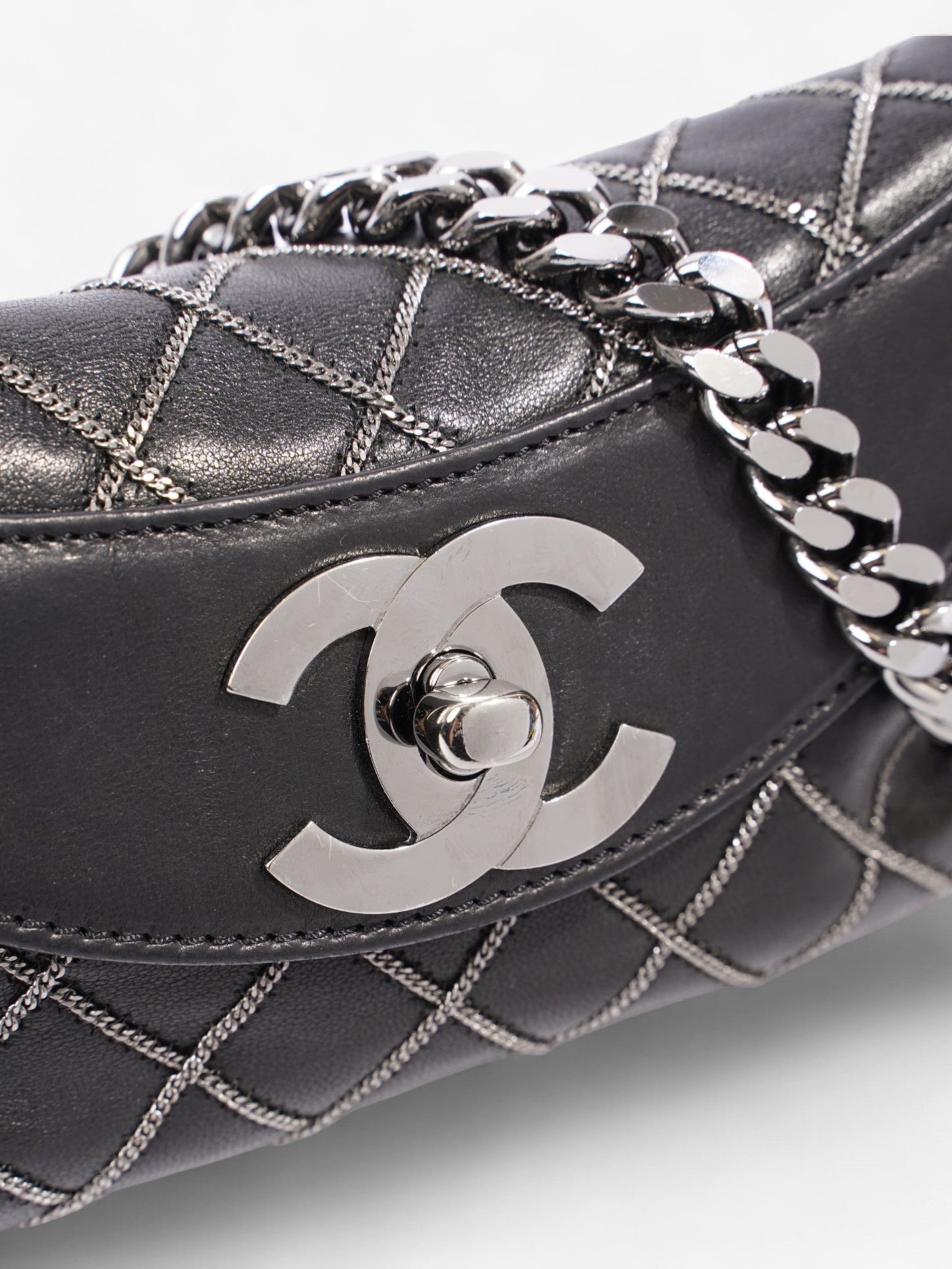 Chanel Chain Stitch Flap Bag Black Lambskin Leather