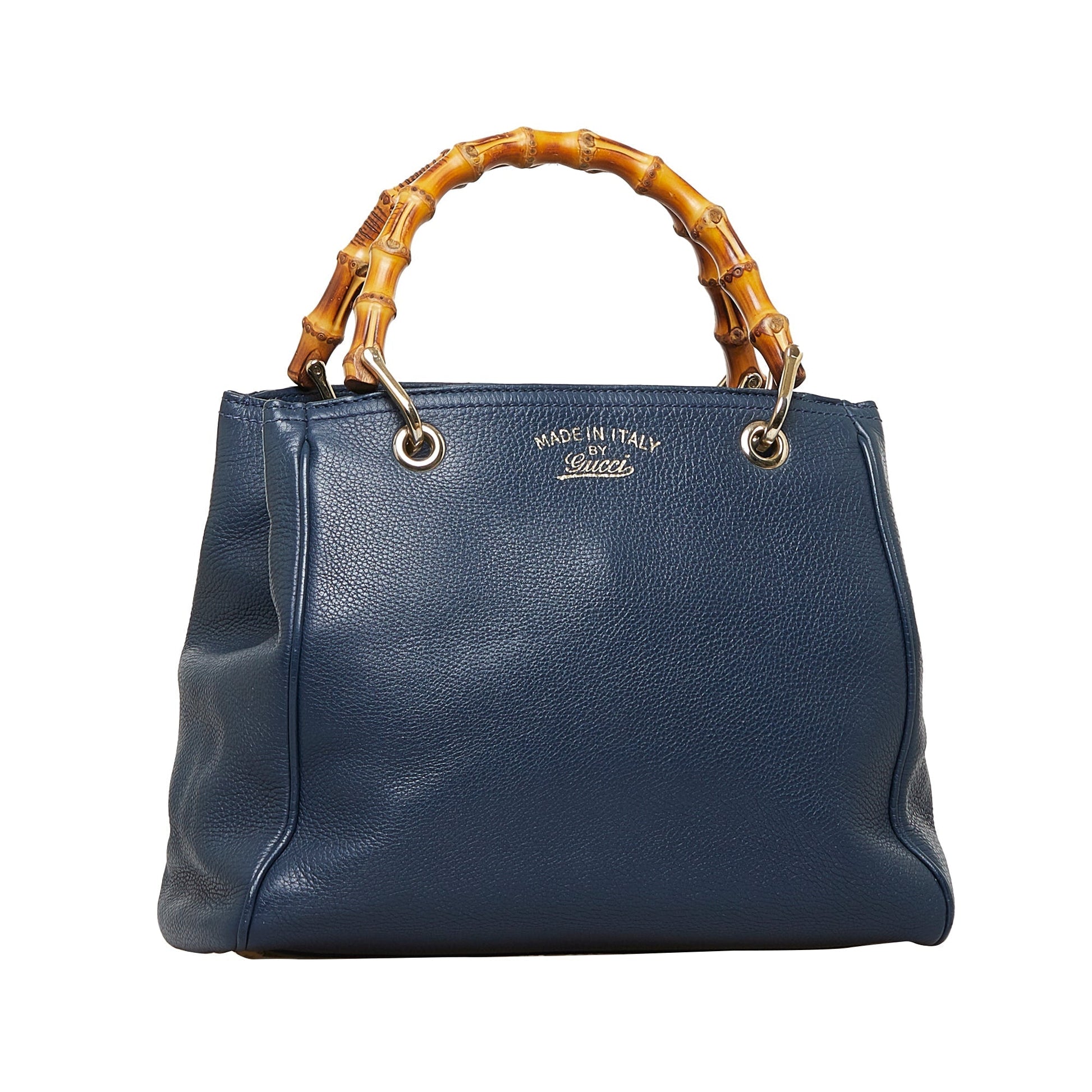Gucci Bamboo Blue Leather Tote
