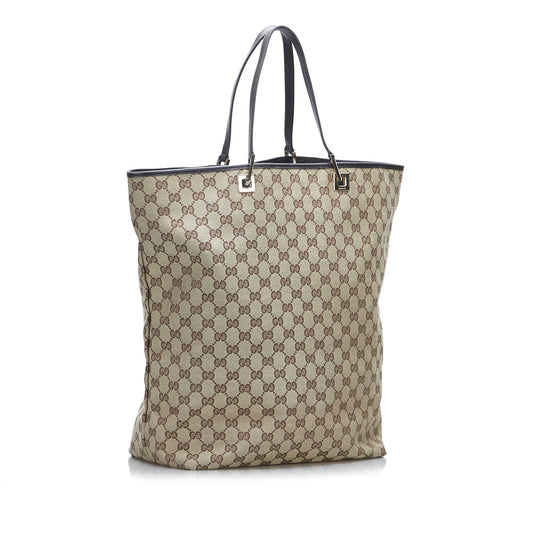 Gucci Brown Leather Canvas Tote Style 12