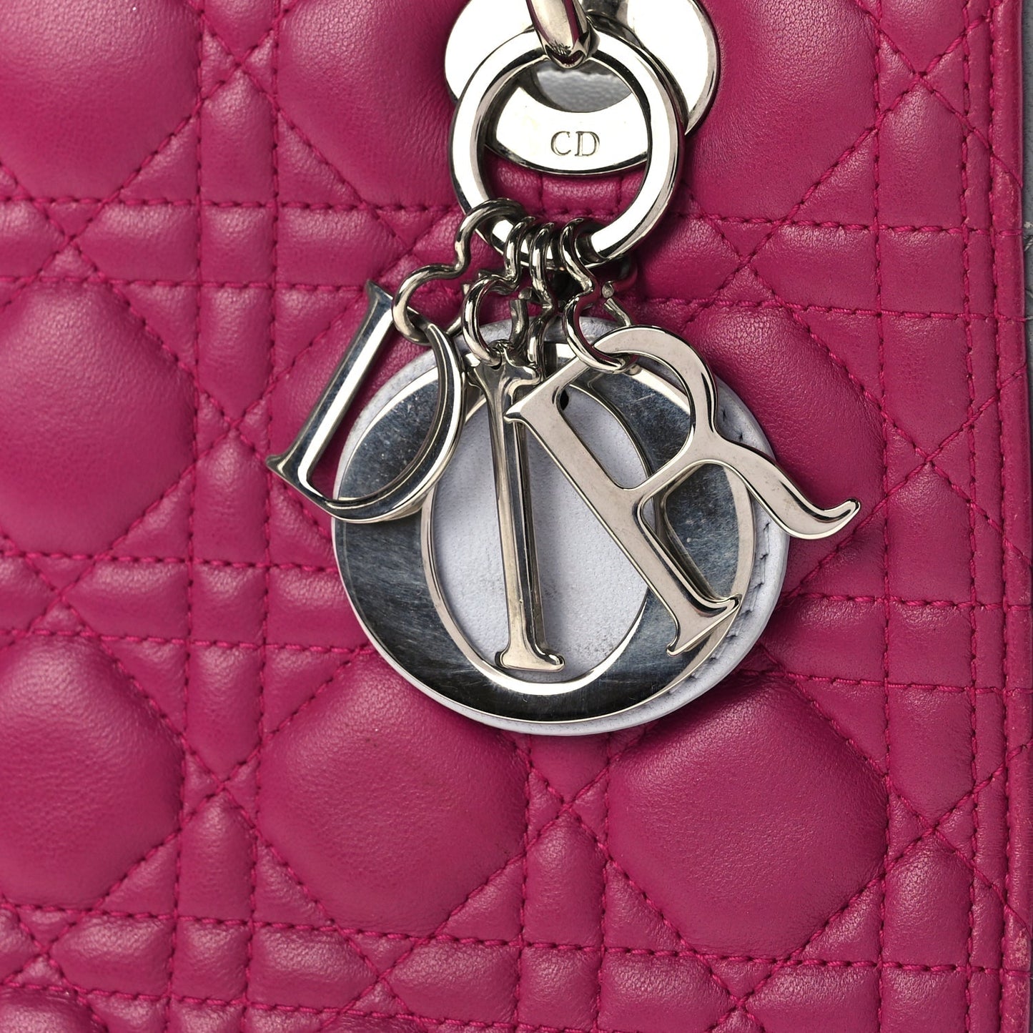 Christian Dior Lambskin Cannage Medium Tri-Color Lady Dior Fuchsia Grey Light Blue
