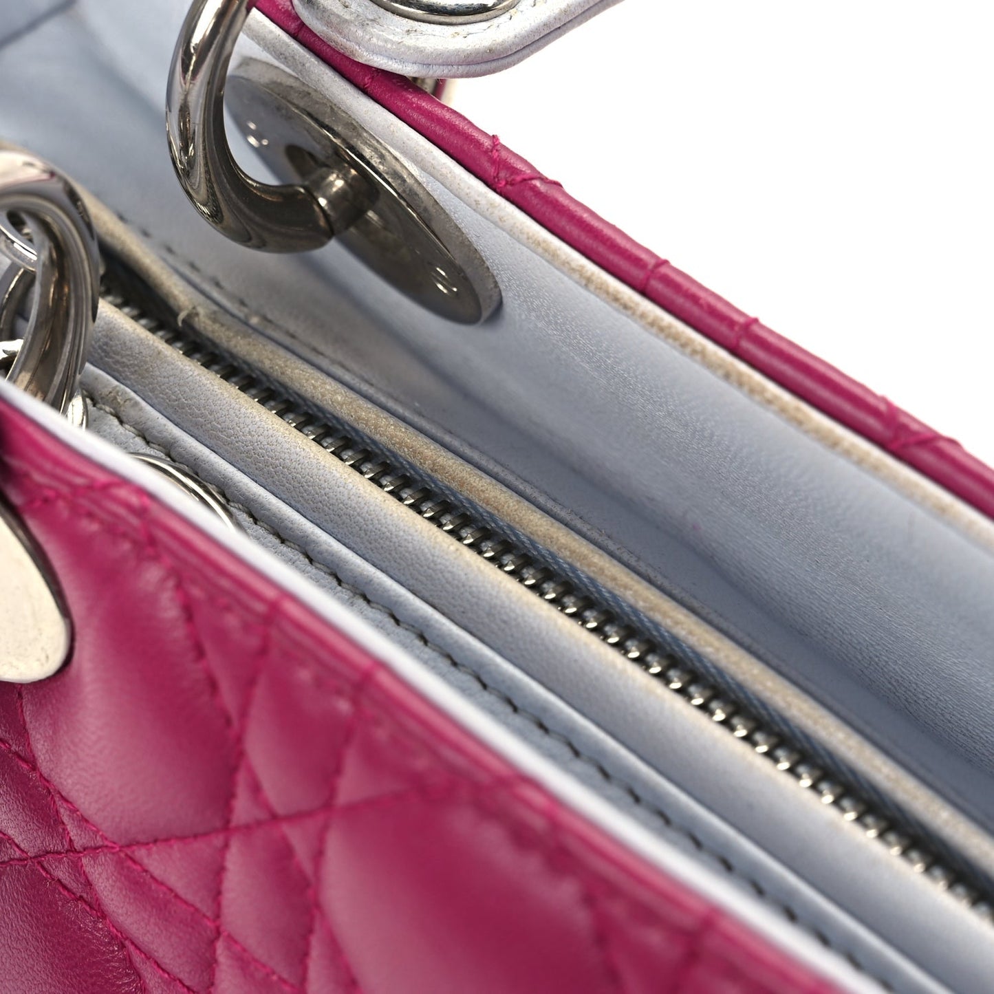 Christian Dior Lambskin Cannage Medium Tri-Color Lady Dior Fuchsia Grey Light Blue