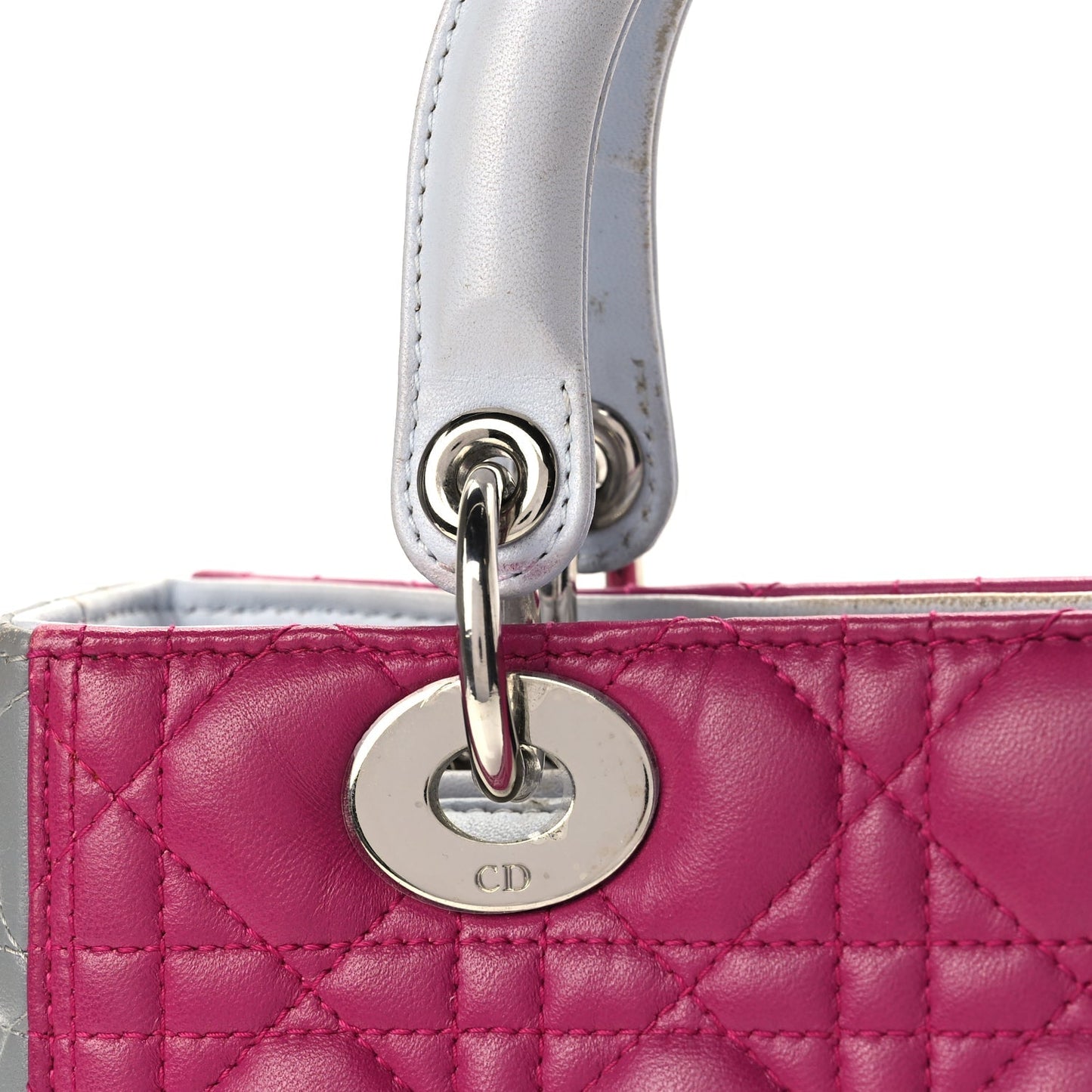 Christian Dior Lambskin Cannage Medium Tri-Color Lady Dior Fuchsia Grey Light Blue