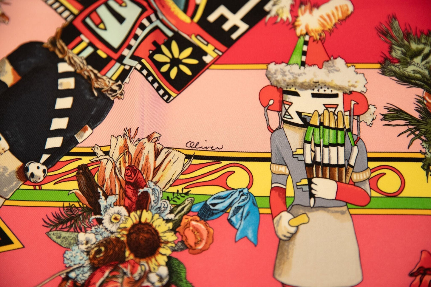 Hermes Fuchsia Silk Kachinas Scarf