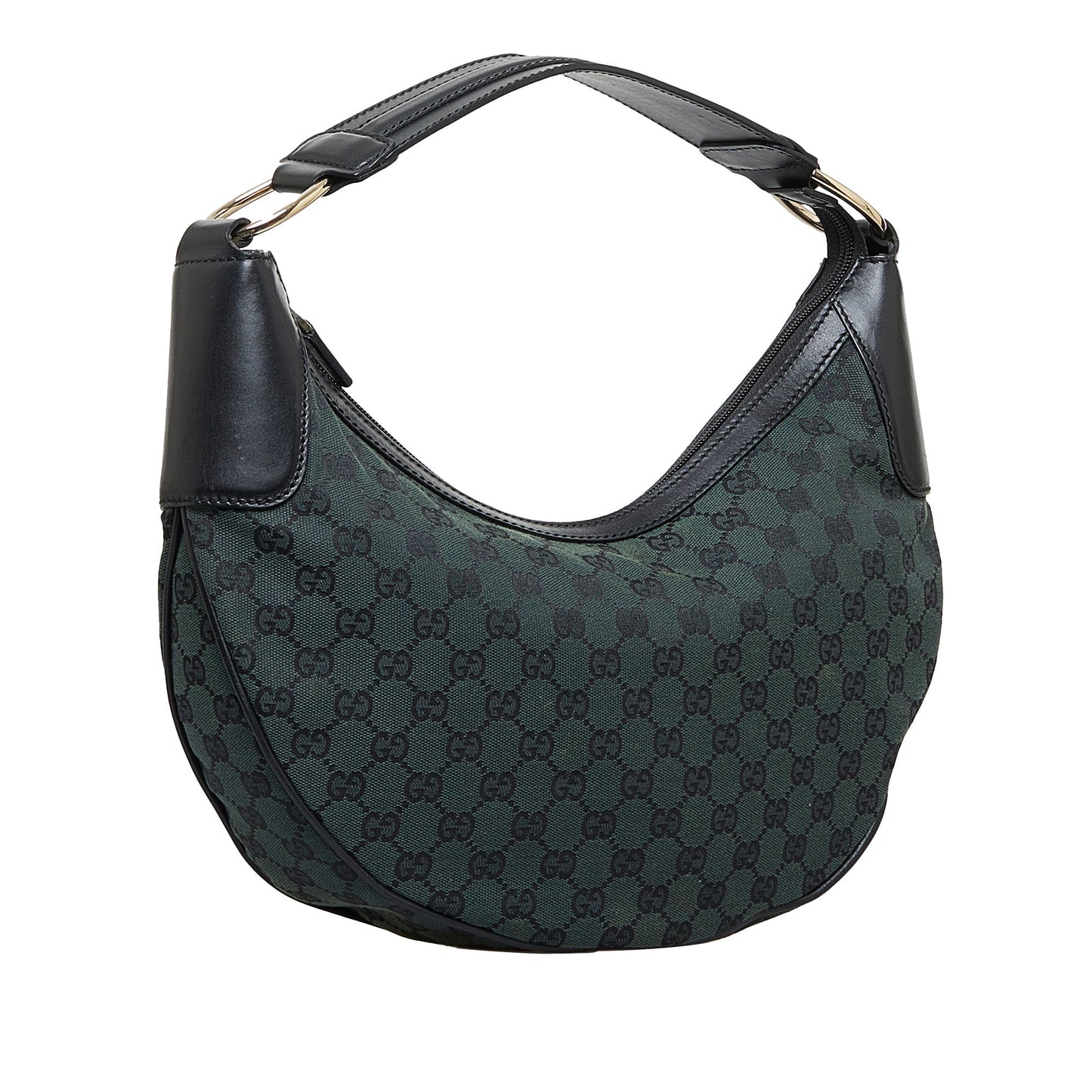 Gucci Green Leather Canvas Shoulder Bag