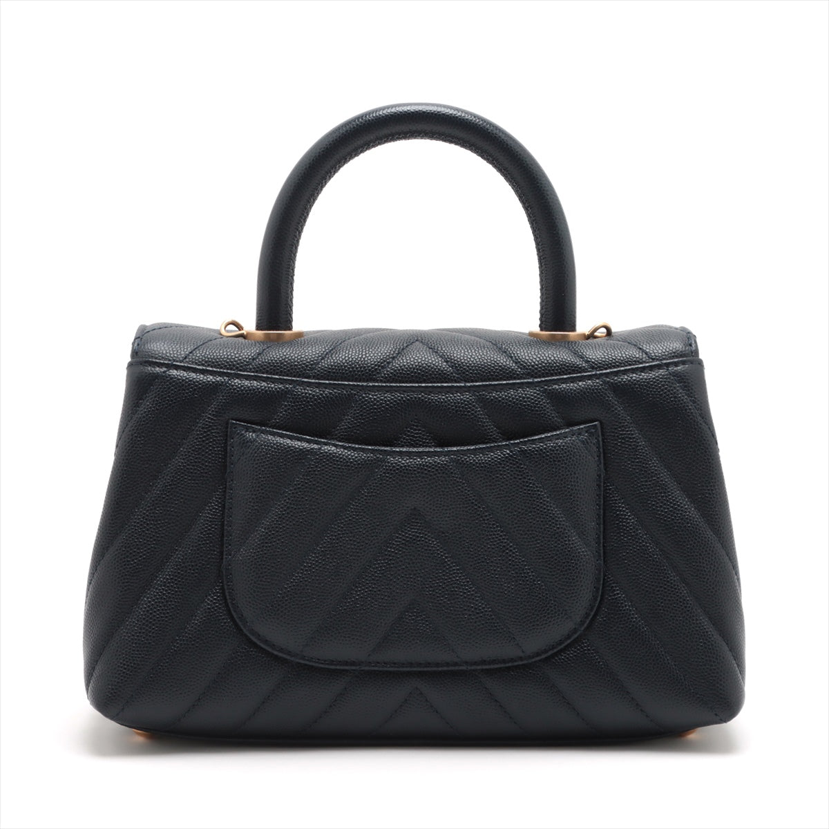 Chanel Small Chevron Coco Handle Caviar Navy