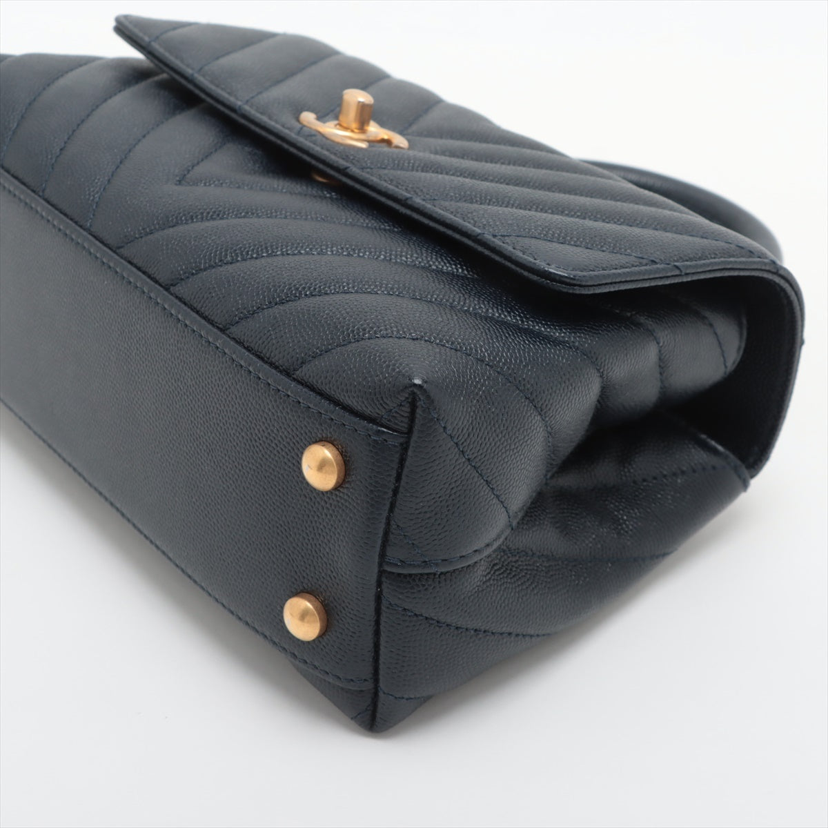 Chanel Small Chevron Coco Handle Caviar Navy